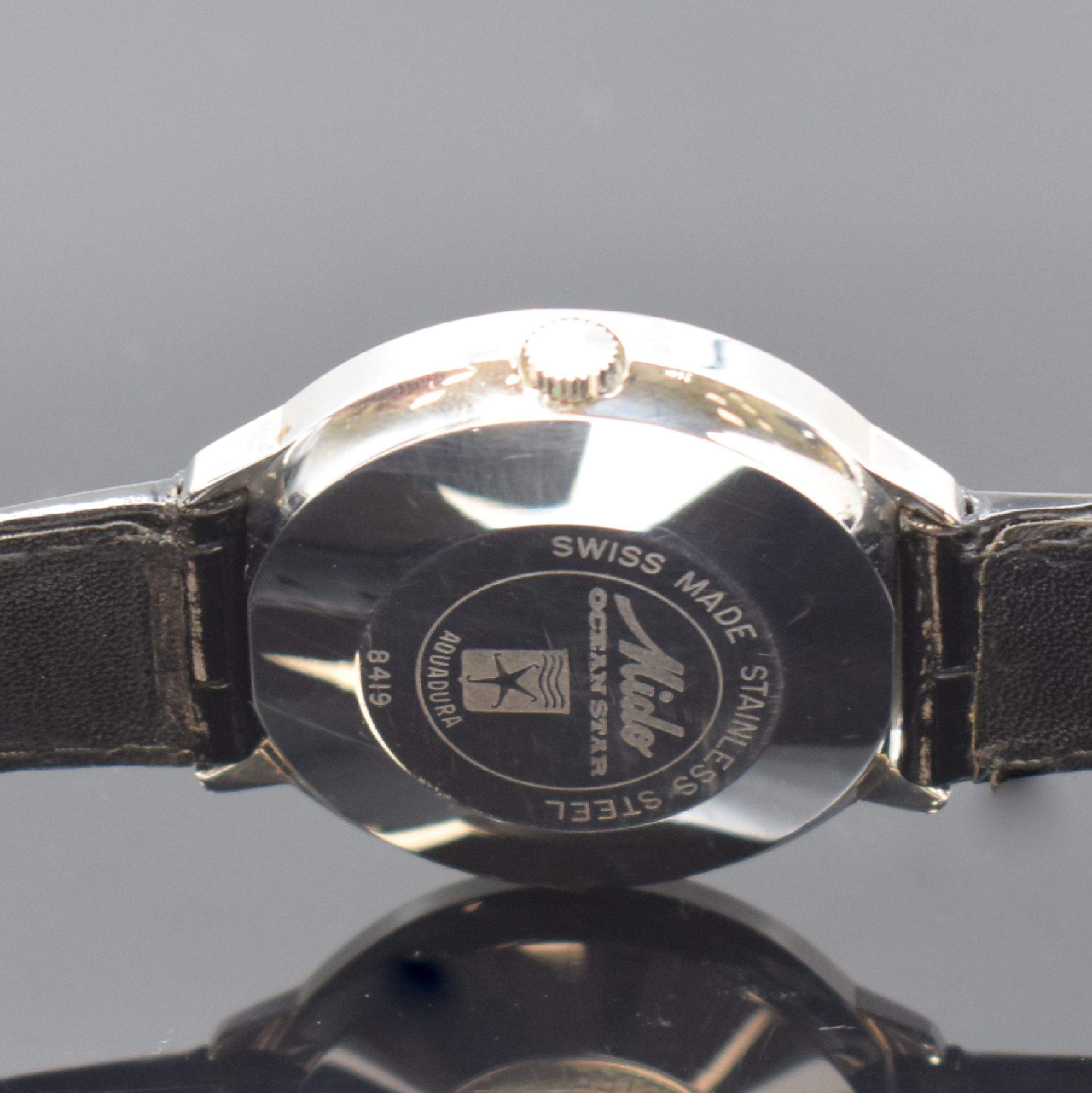 Detail d: MIDO Ocean Star Datoday Commander Herren- Armbanduhr in Stahl Referenz 8419, Schweiz um 2000, Automatik, Monocoque-Geh., orig. Glas u. Krone, silb. ...
