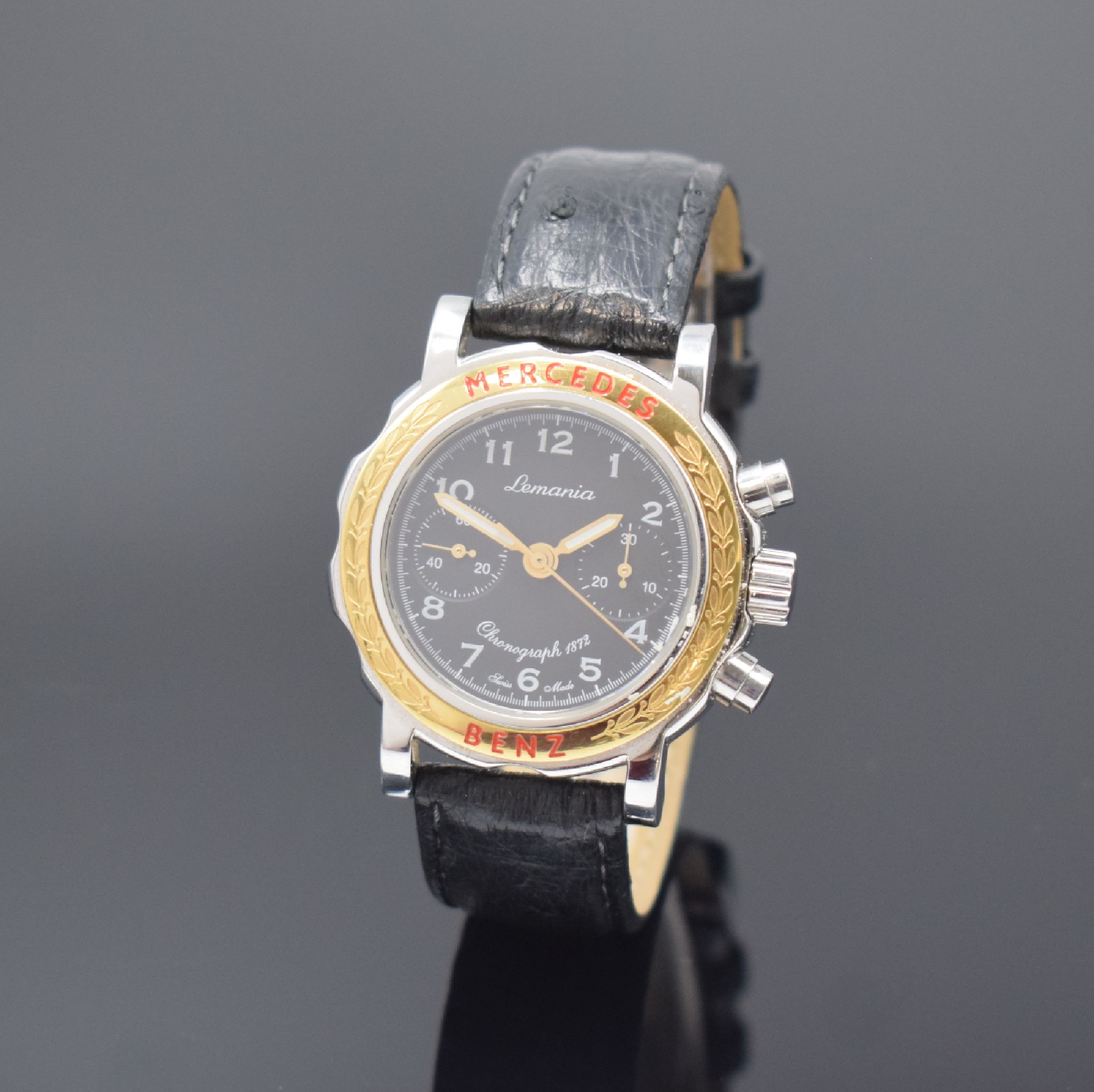MERCEDES BENZ / LEMANIA 1872 Armbandchronograph in Stahl/Gold, Schweiz um 1990, Handaufzug, beids. vergl. Geh., Lünette verg., Boden 4-fach ...