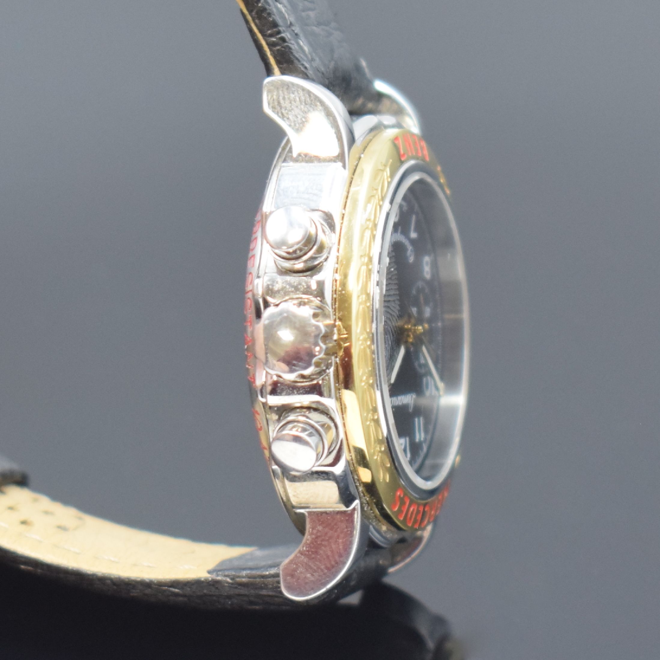 Detail c: MERCEDES BENZ / LEMANIA 1872 Armbandchronograph in Stahl/Gold, Schweiz um 1990, Handaufzug, beids. vergl. Geh., Lünette verg., Boden 4-fach ...