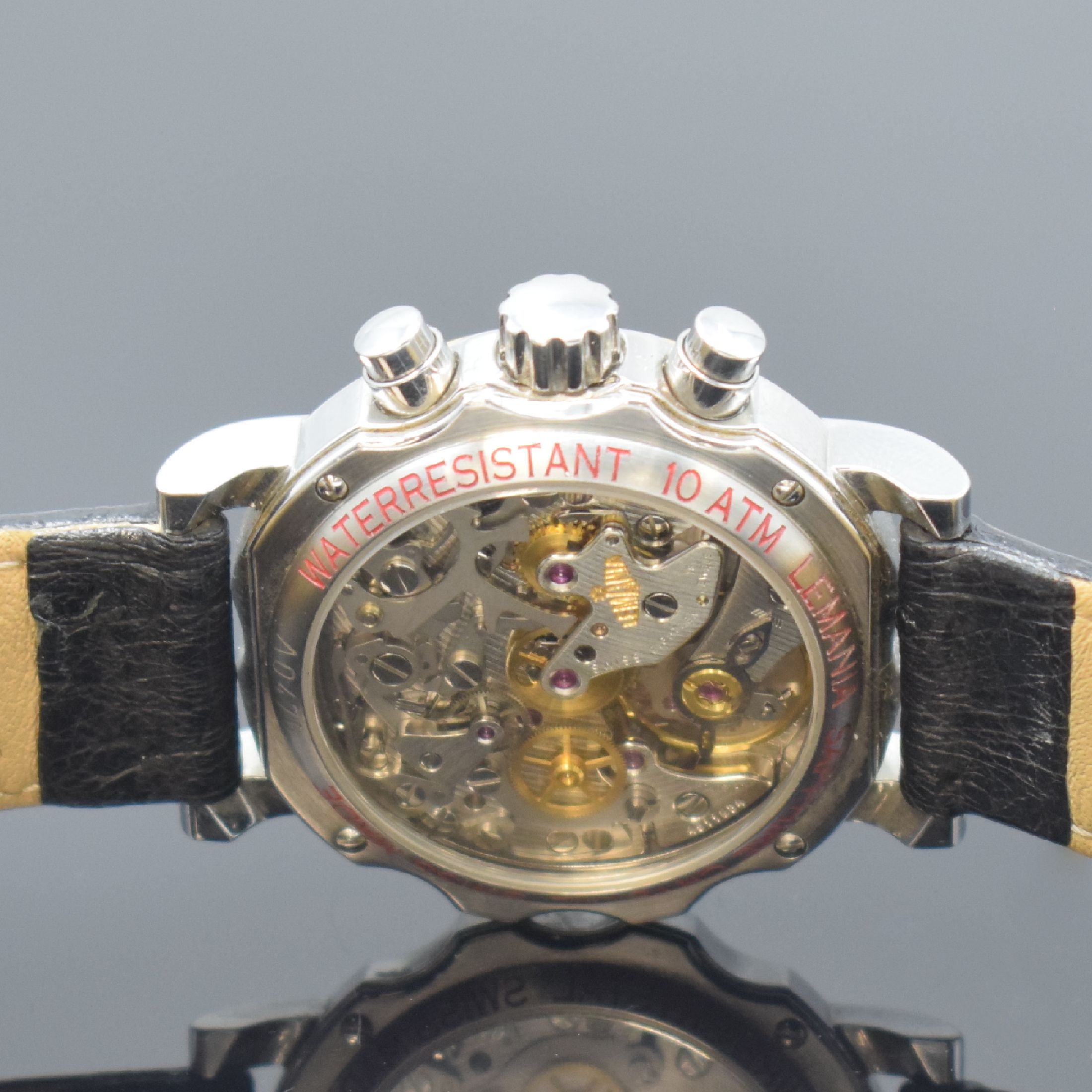 Detail d: MERCEDES BENZ / LEMANIA 1872 Armbandchronograph in Stahl/Gold, Schweiz um 1990, Handaufzug, beids. vergl. Geh., Lünette verg., Boden 4-fach ...