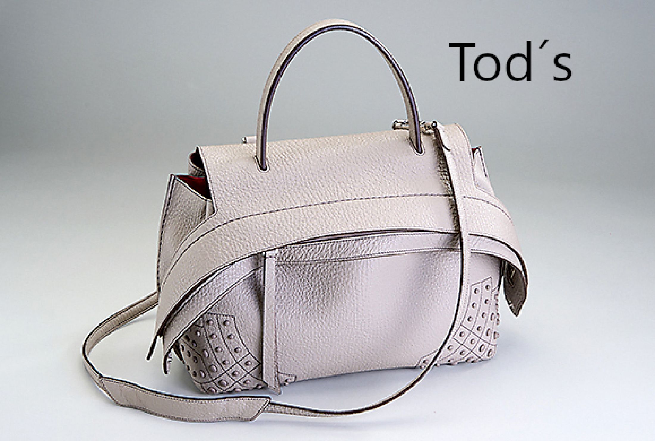 Tod's Tasche Wave Bag, feinstes Kalbsleder, taupe, innen mit rotem Alcantara, breiter Henkel, Reißverschluß, abnehmbarer Schulterriemen, ...