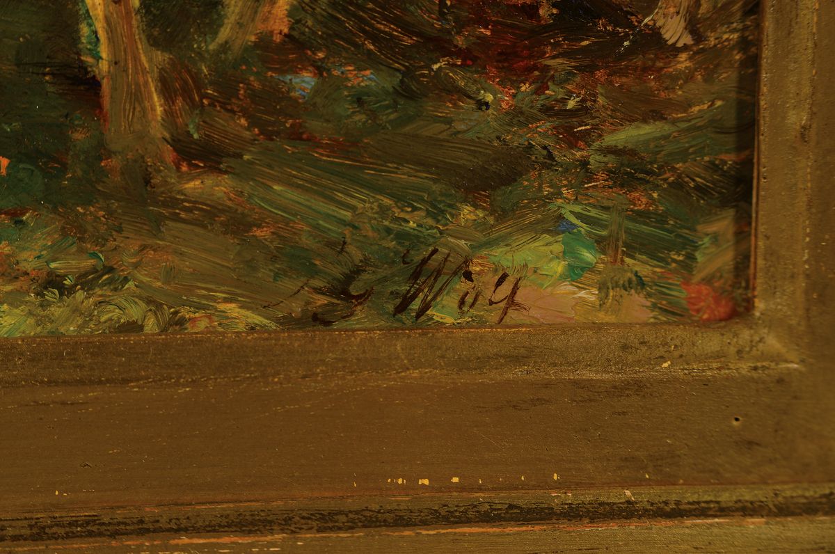 Detail a: Georg Wolf, 1882 Niederhausbergen- 1962 Uelzen, grasende Schafe, re. u. signiert, Öl/Holz,ca. 20 x 30 cm, Prunkahmen best. 40x50 cm; Ausbildung an ...