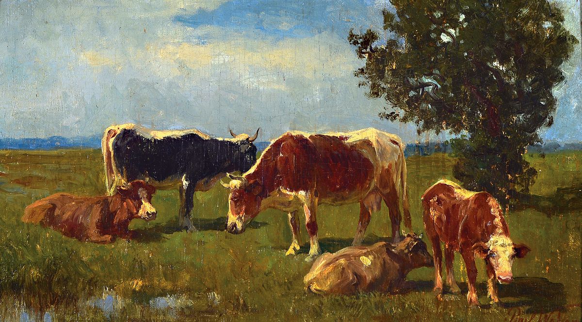 Paul Weber, 1823 Darmstadt-1916 München, Kuhherde auf der Weide, Öl/Malkarton, rechts unten signiert, ca. 20 x 34.5 cm, Prunkrahmen 33x47 cm ...