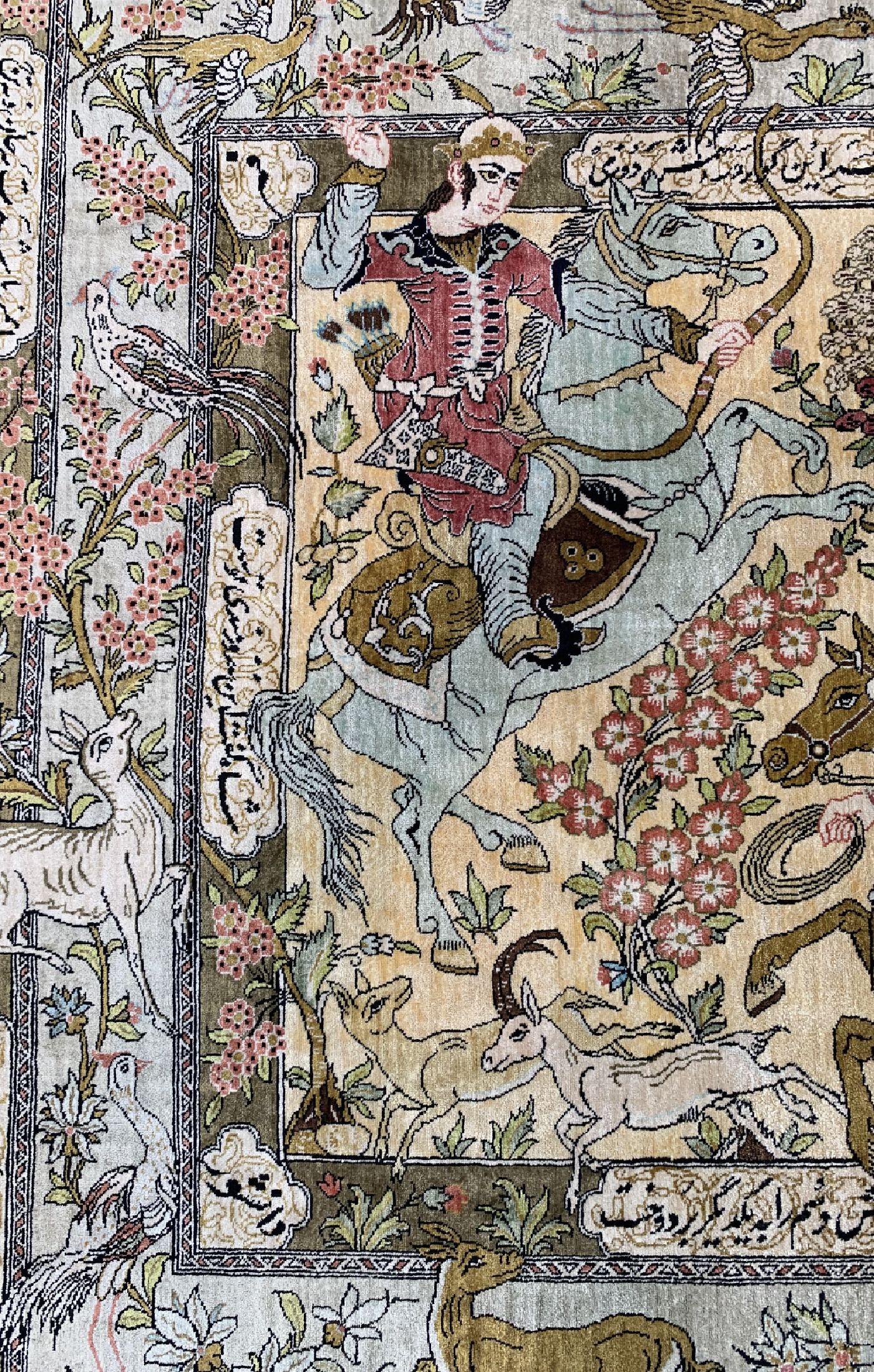 Detail a: Ghom Seide fein, Persien, signiert(Daneshwar), ca. 50 Jahre, reine Naturseide, ca. 150 x 110 cm, EHZ: 1-2