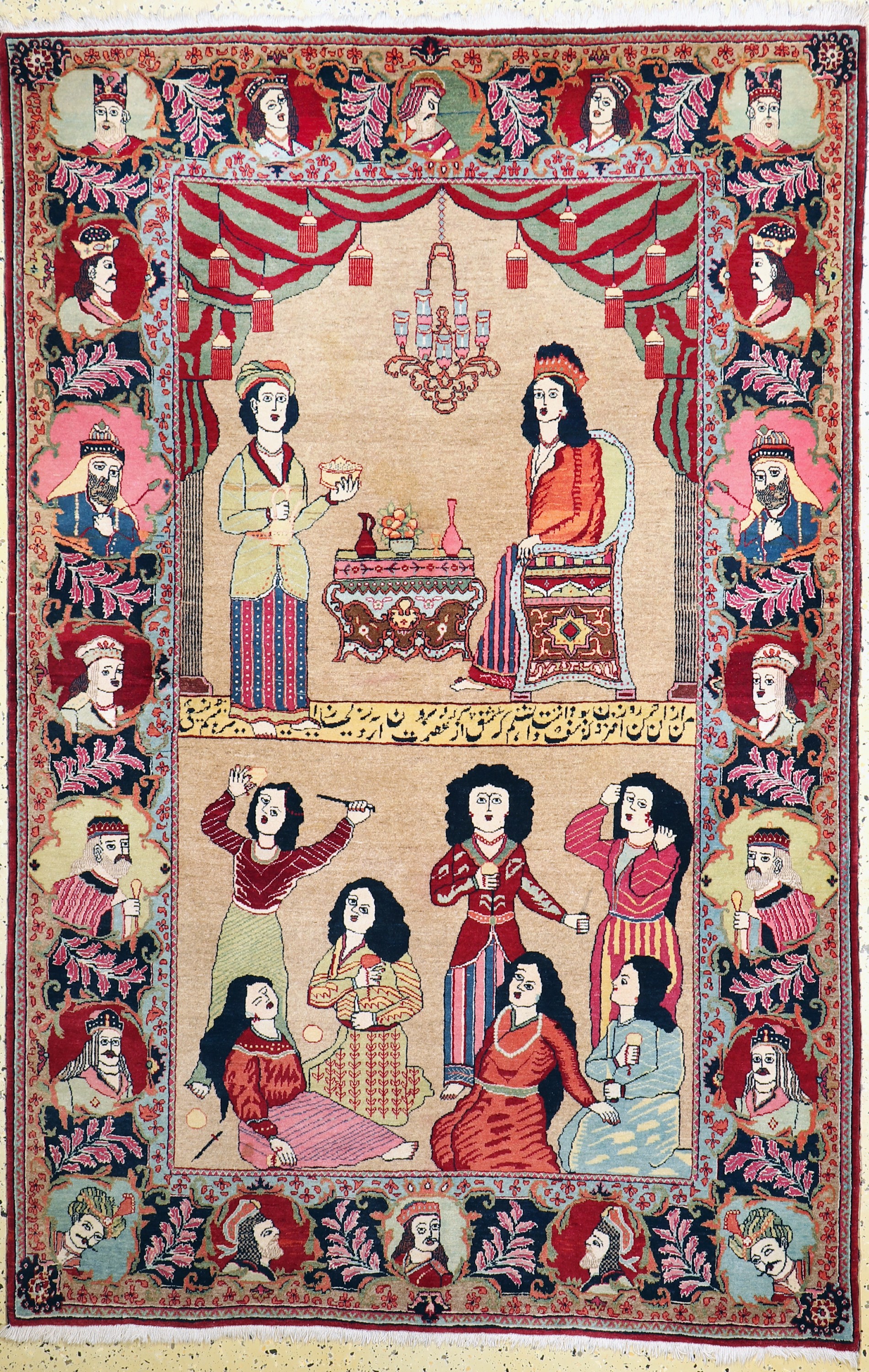 Keschan alt"Yusuf & Suleika", Persien, um 1920/1930, Wolle auf Baumwolle, ca. 210 x 138 cm, EHZ: 1-2
