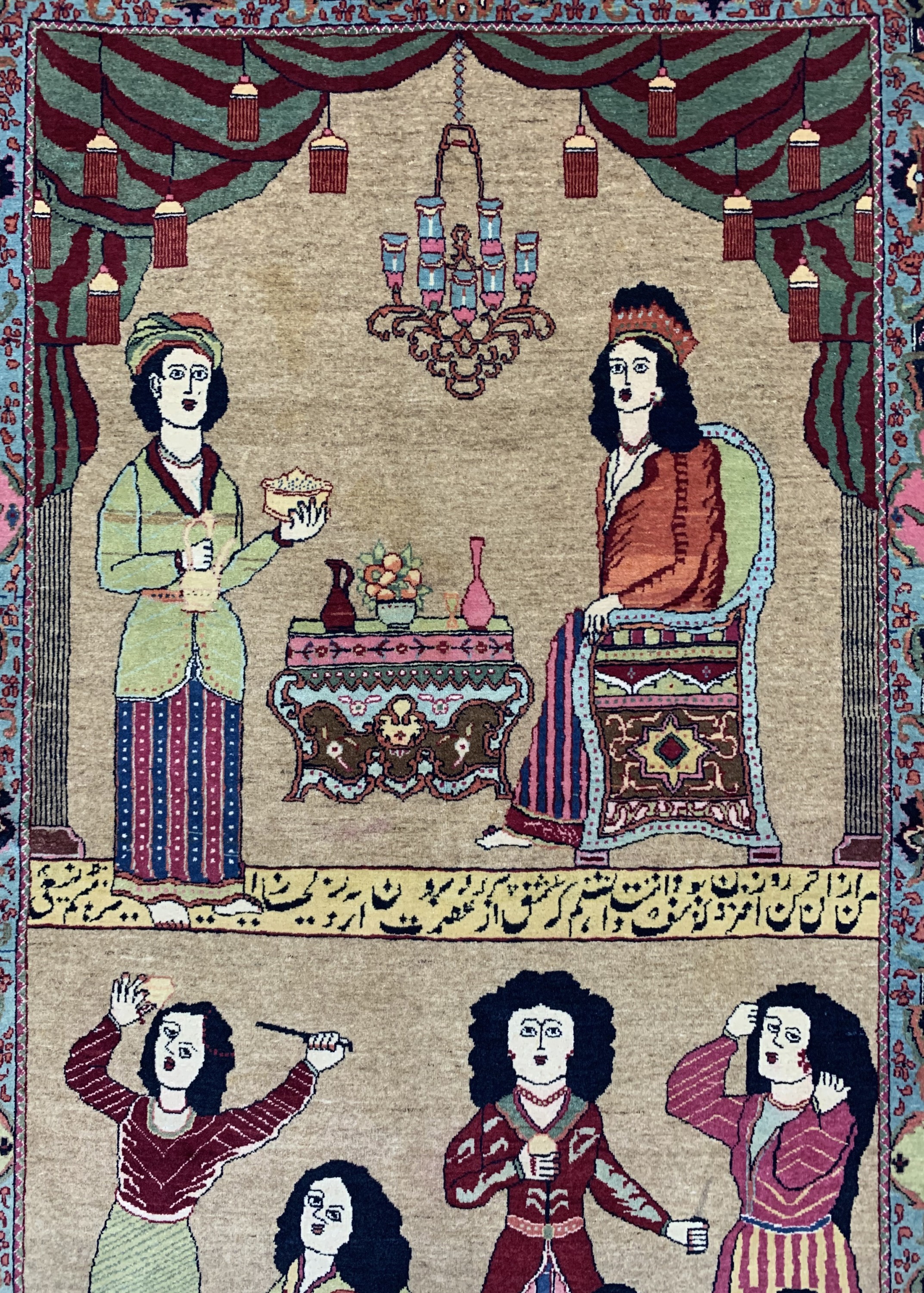 Detail c: Keschan alt"Yusuf & Suleika", Persien, um 1920/1930, Wolle auf Baumwolle, ca. 210 x 138 cm, EHZ: 1-2