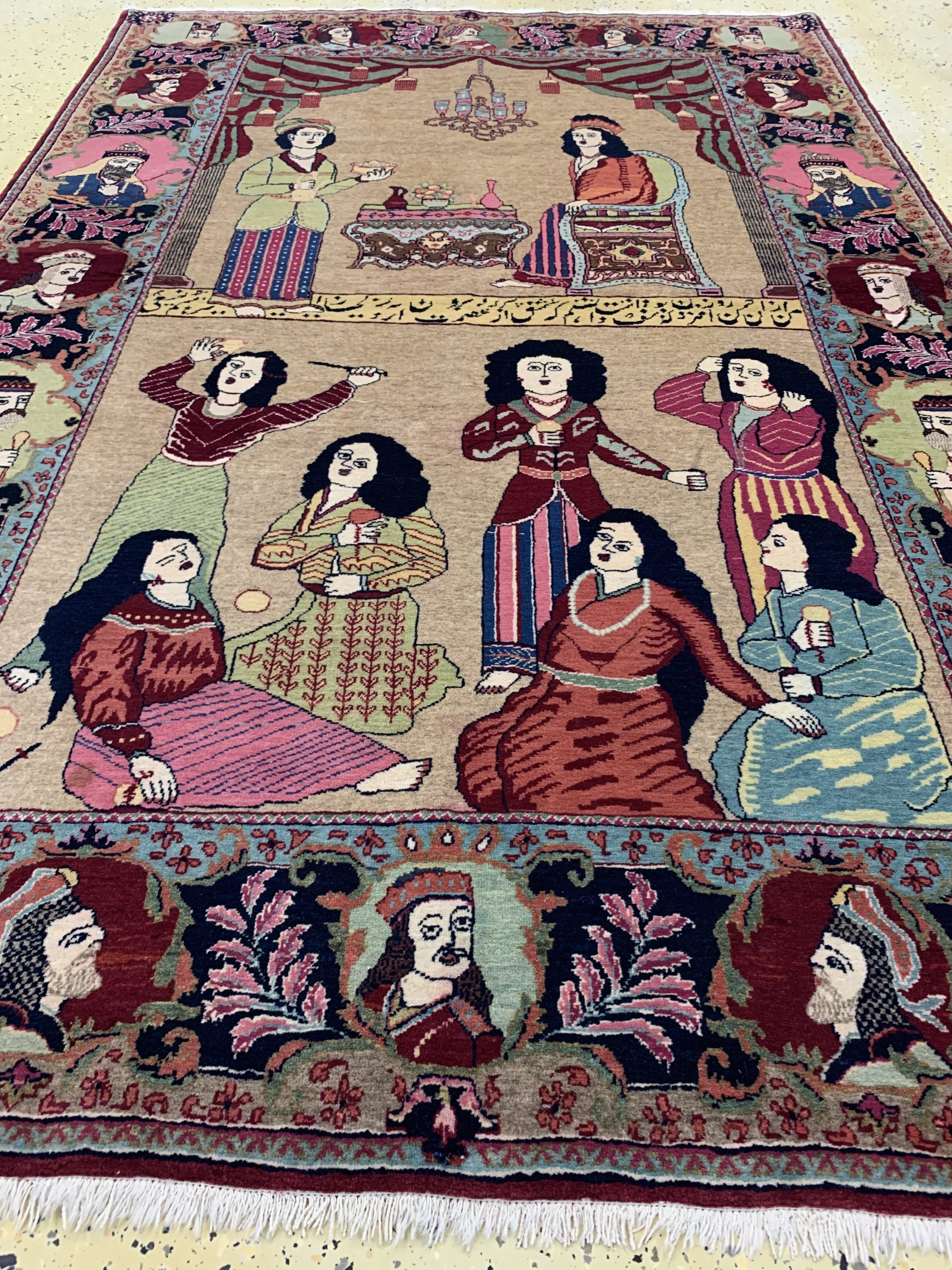 Detail d: Keschan alt"Yusuf & Suleika", Persien, um 1920/1930, Wolle auf Baumwolle, ca. 210 x 138 cm, EHZ: 1-2