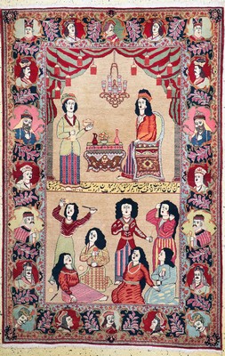 Keschan alt"Yusuf & Suleika",  Persien, um 1920/1930, Wolle auf Baumwolle, ca. 210 x 138 cm, EHZ: 1-2