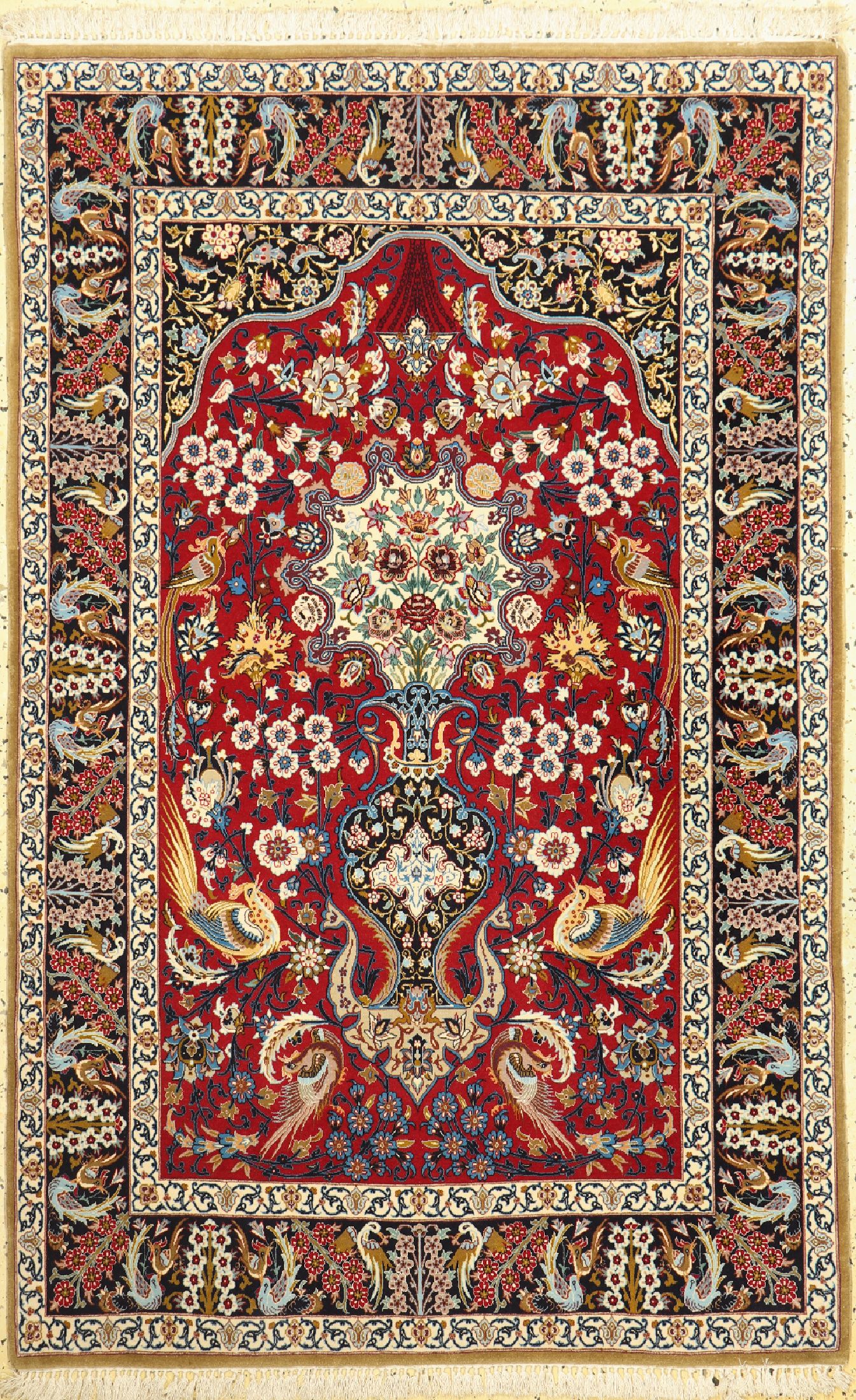 Esfahan fein, Persien, um 1960, Korkwolle mit und auf Seide, ca. 175 x 112 cm, ca. 1,0 Mio. Kn/qm, EHZ: 1-2