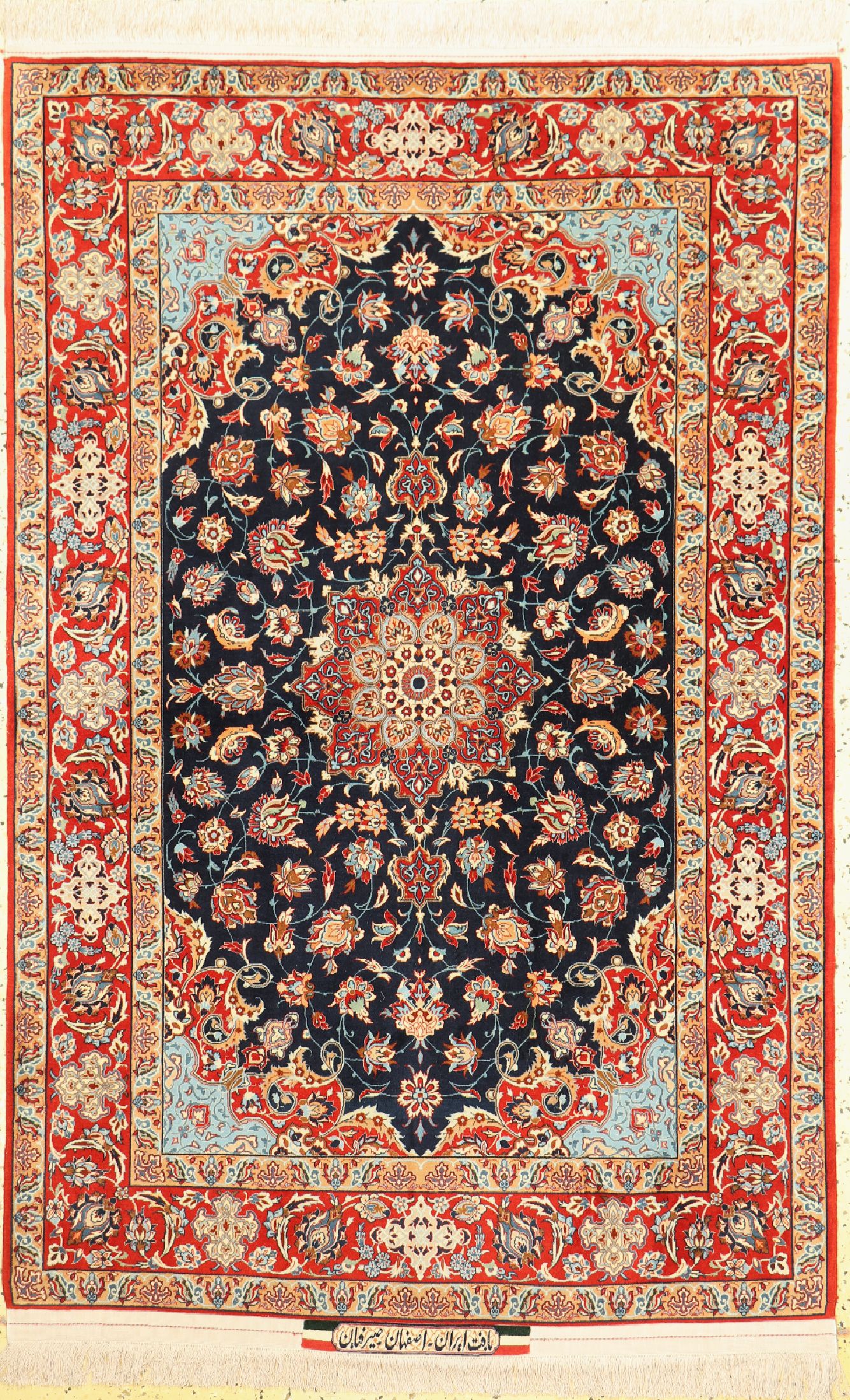 Esfahan"Seyrafian" fein, Persien, um 1950, Korkwolle auf Seide, ca. 163 x 105 cm, ca. 1,2Mio. Kn/qm, EHZ: 1, (Fransen fachmännisch ...