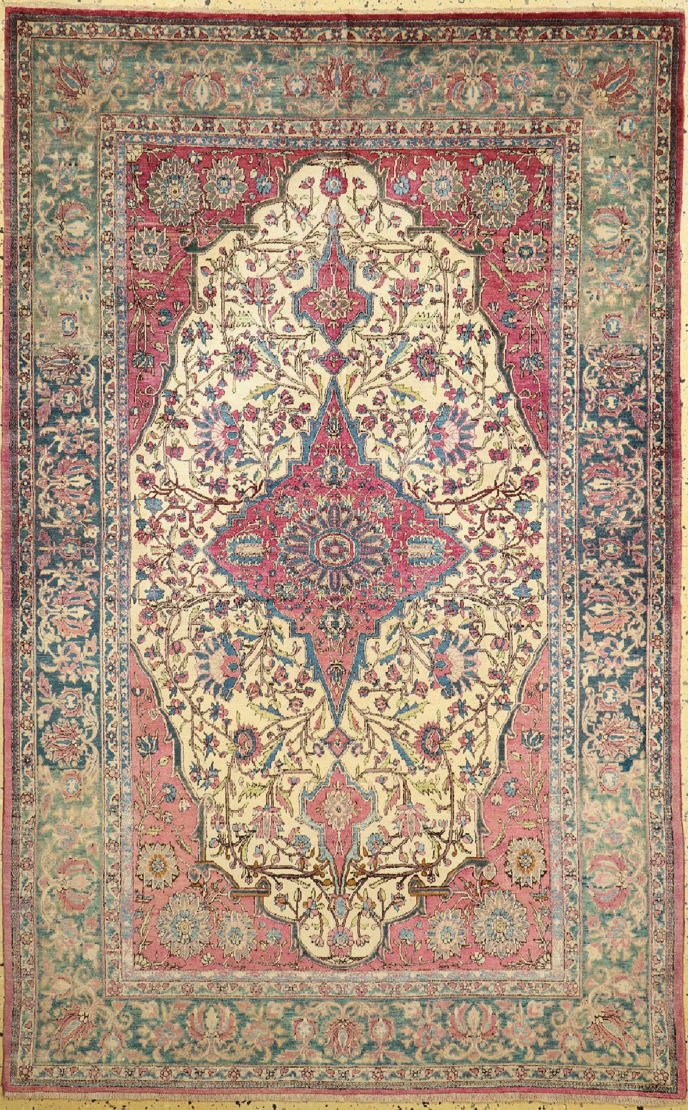 Keschan"Mohtascham"Seide, Persien, um 1900,reine Naturseide, ca. 200 x 127 cm, gereinigt,EHZ: 1-2