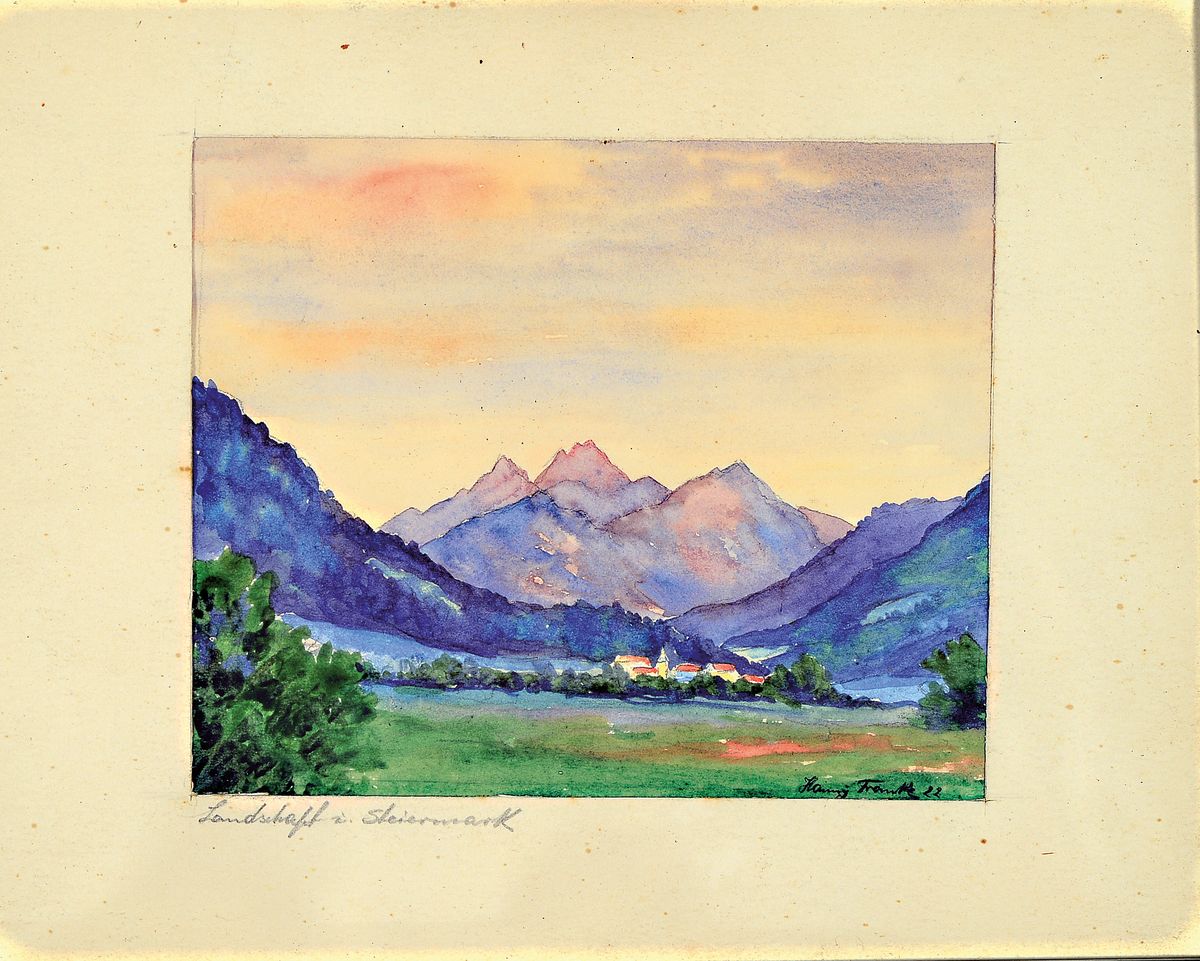Hanny Franke, 1890 Koblenz-1973 Frankfurt a.M., Aquarell, "Landschaft i. Steiermark", rechts unten signiert und datiert 1922, Blatt 12x13 ...