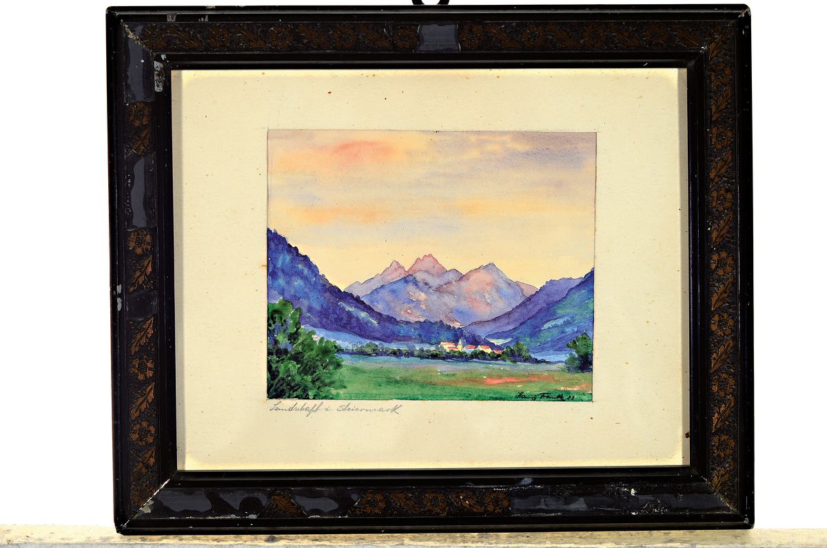 Detail k: Hanny Franke, 1890 Koblenz-1973 Frankfurt a.M., Aquarell, "Landschaft i. Steiermark", rechts unten signiert und datiert 1922, Blatt 12x13 ...
