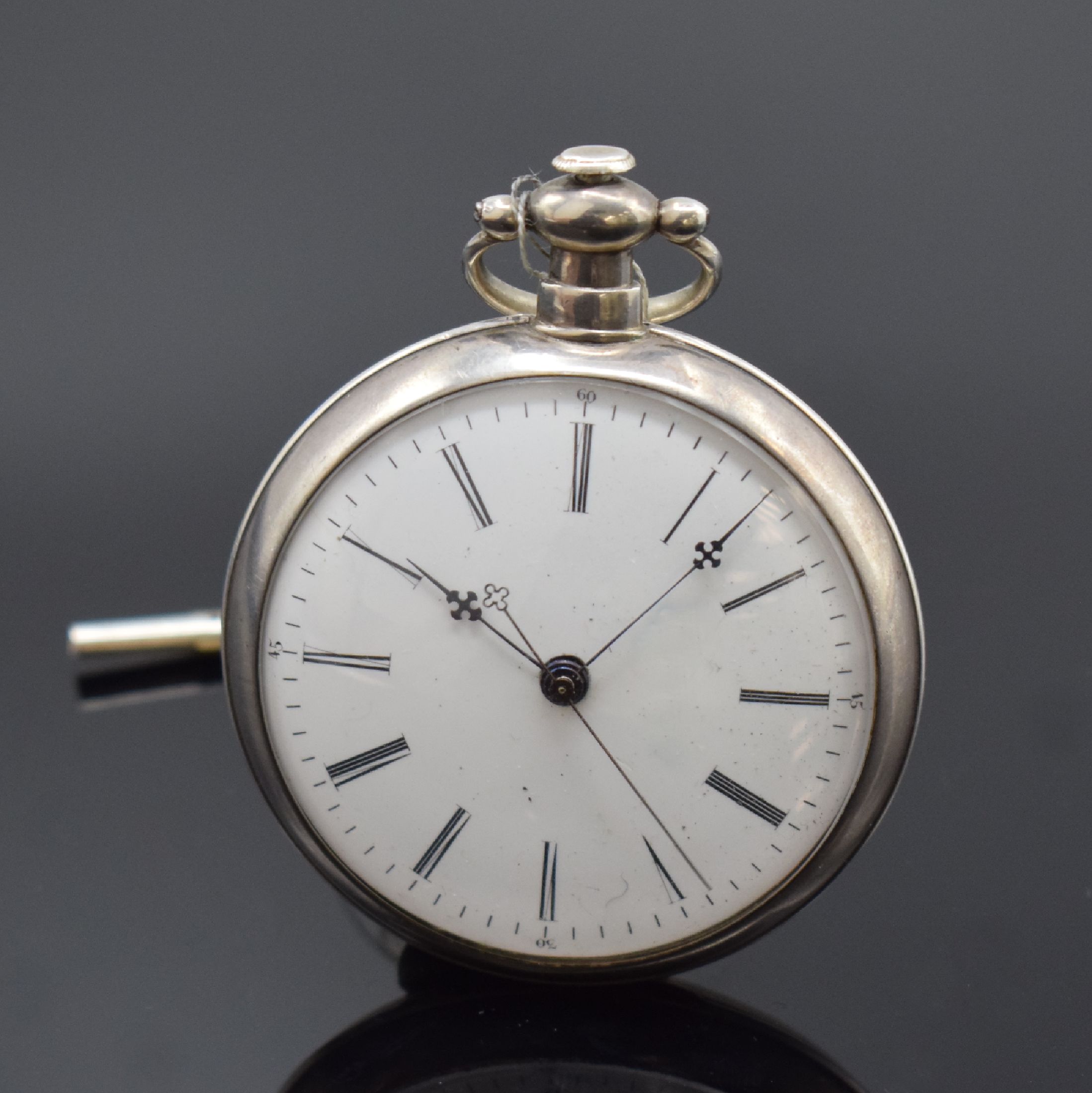 Silbertaschenuhr für den chinesischen Markt mit springender Sekunde, Schweiz um 1870, Schlüsselaufzug, glattes Geh. m. rücks. Sprungdeckel dell., ...