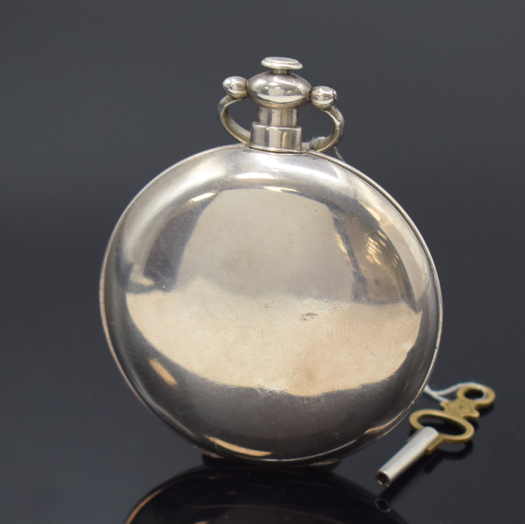 Detail a: Silbertaschenuhr für den chinesischen Markt mit springender Sekunde, Schweiz um 1870, Schlüsselaufzug, glattes Geh. m. rücks. Sprungdeckel dell., ...