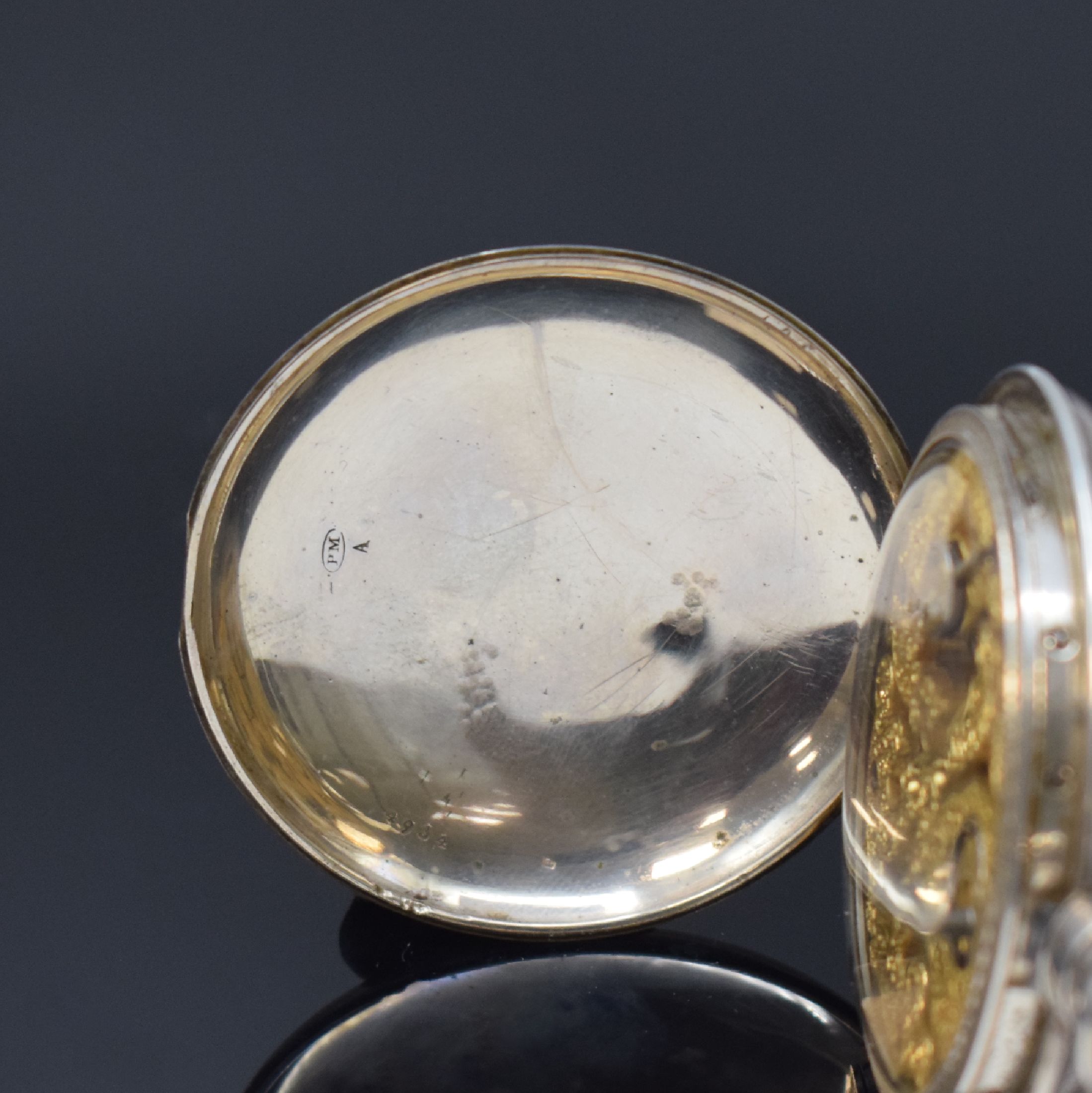 Detail b: Silbertaschenuhr für den chinesischen Markt mit springender Sekunde, Schweiz um 1870, Schlüsselaufzug, glattes Geh. m. rücks. Sprungdeckel dell., ...