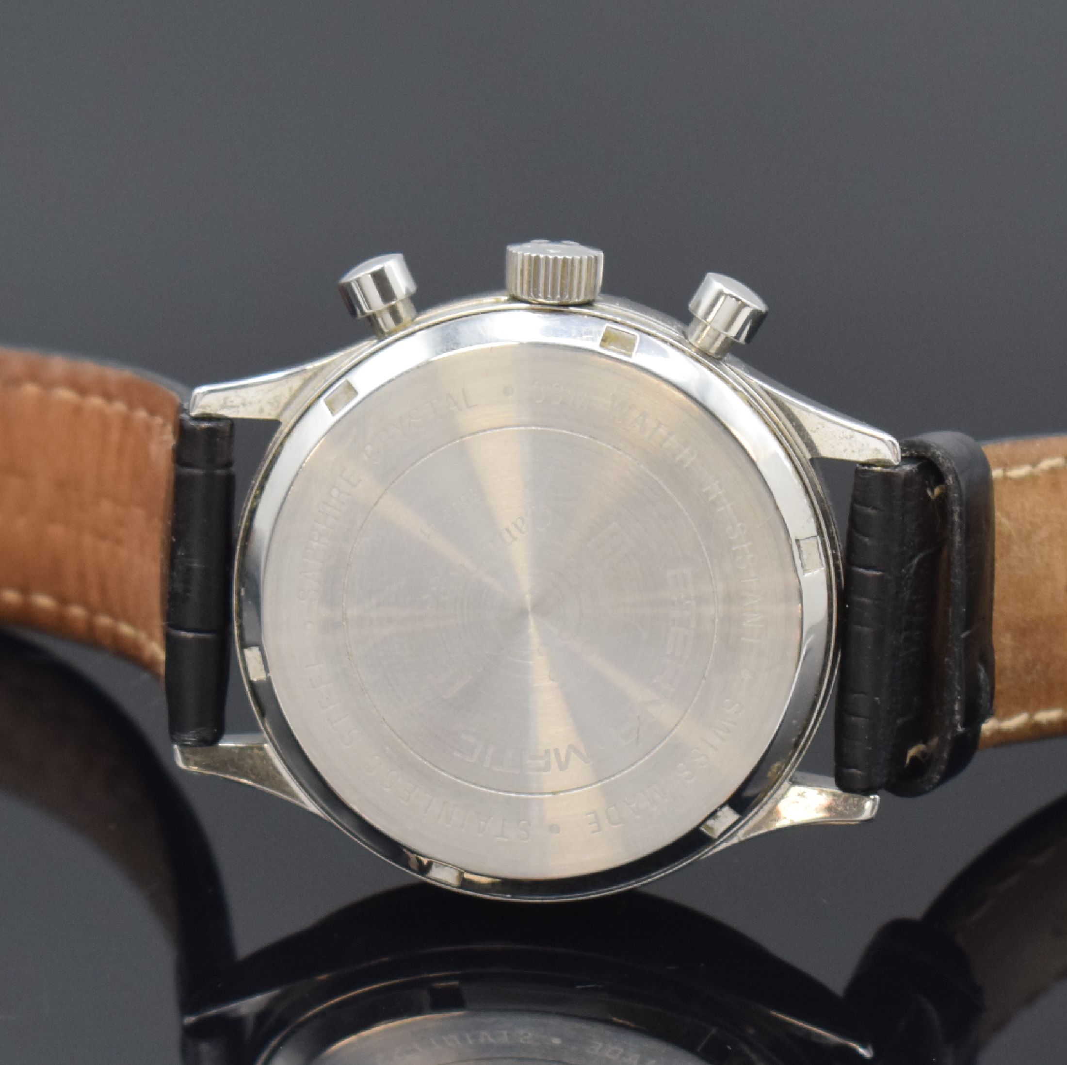 Detail c: ETERNA Armbandchronograph Cambridge Airforce Pulsometer Referenz 8508.41, Automatik, Schweiz um 2005, Edelstahlgeh., Boden verschr., 2-farb. vers. ...