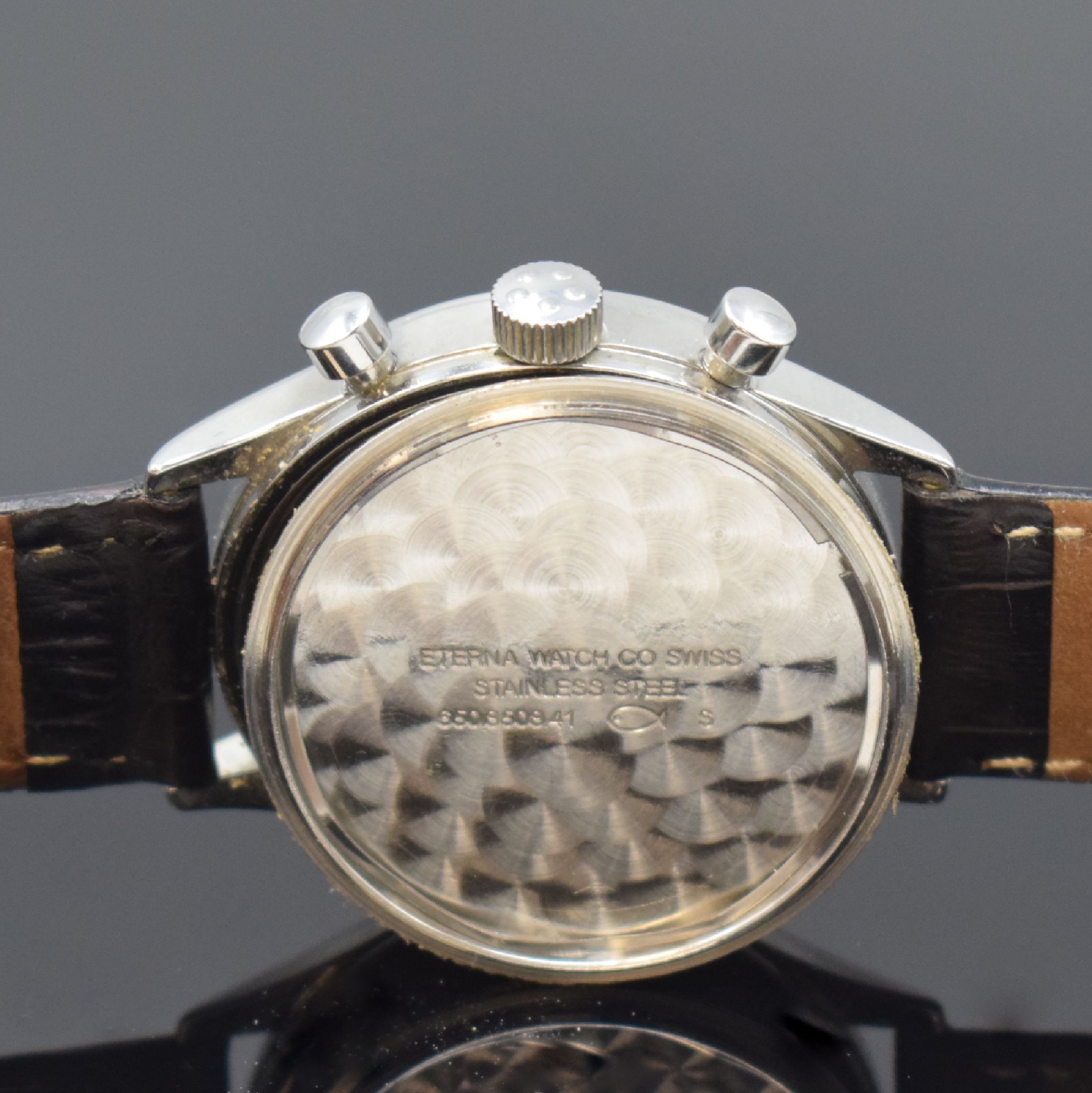 Detail f: ETERNA Armbandchronograph Cambridge Airforce Pulsometer Referenz 8508.41, Automatik, Schweiz um 2005, Edelstahlgeh., Boden verschr., 2-farb. vers. ...