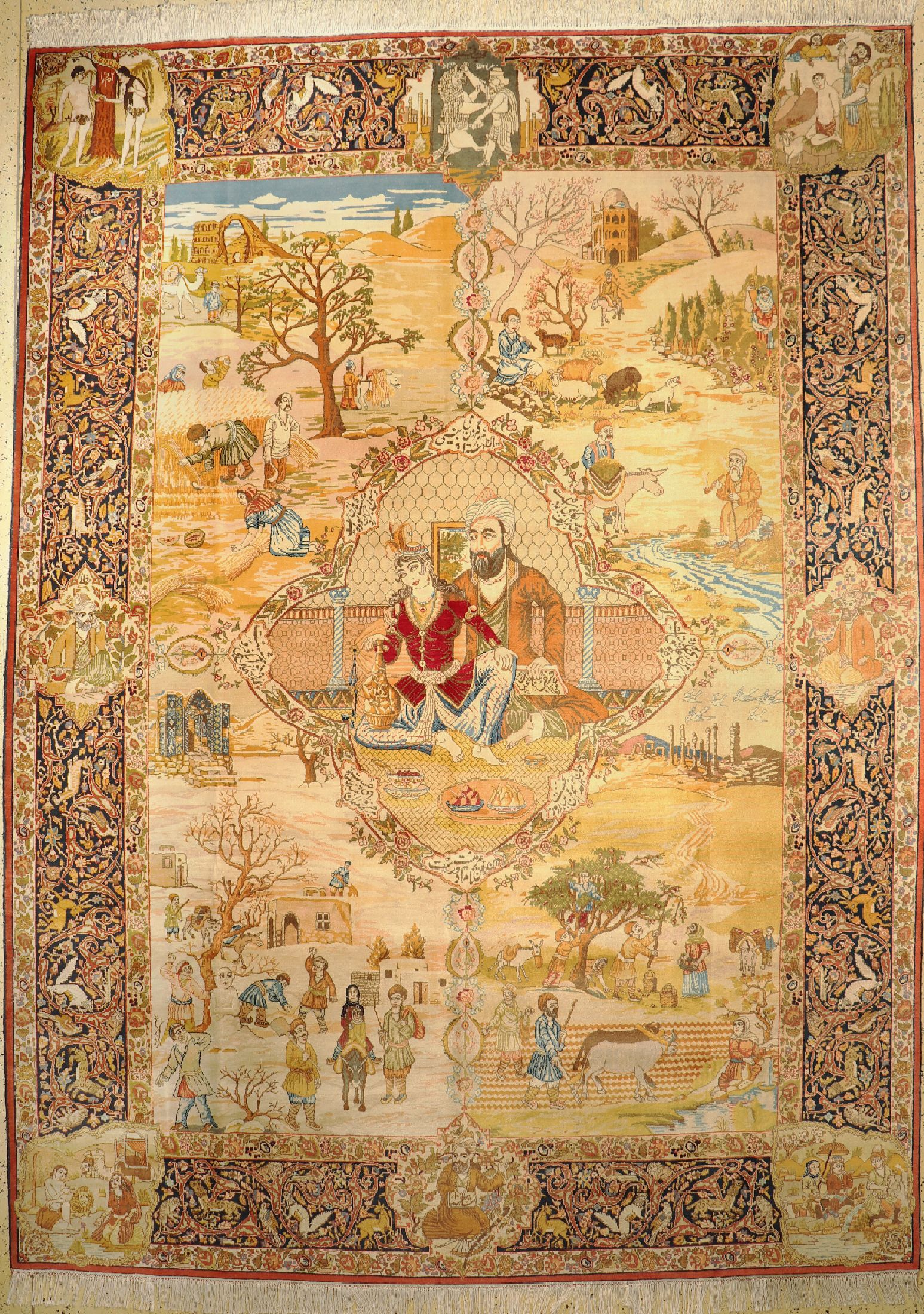Seltener feiner Täbriz" Vier Jahreszeiten" Persien, um 1940,Korkwolle auf Baumwolle, ca. 390 x 290 cm, EHZ : 1-2. Abbildung der ...