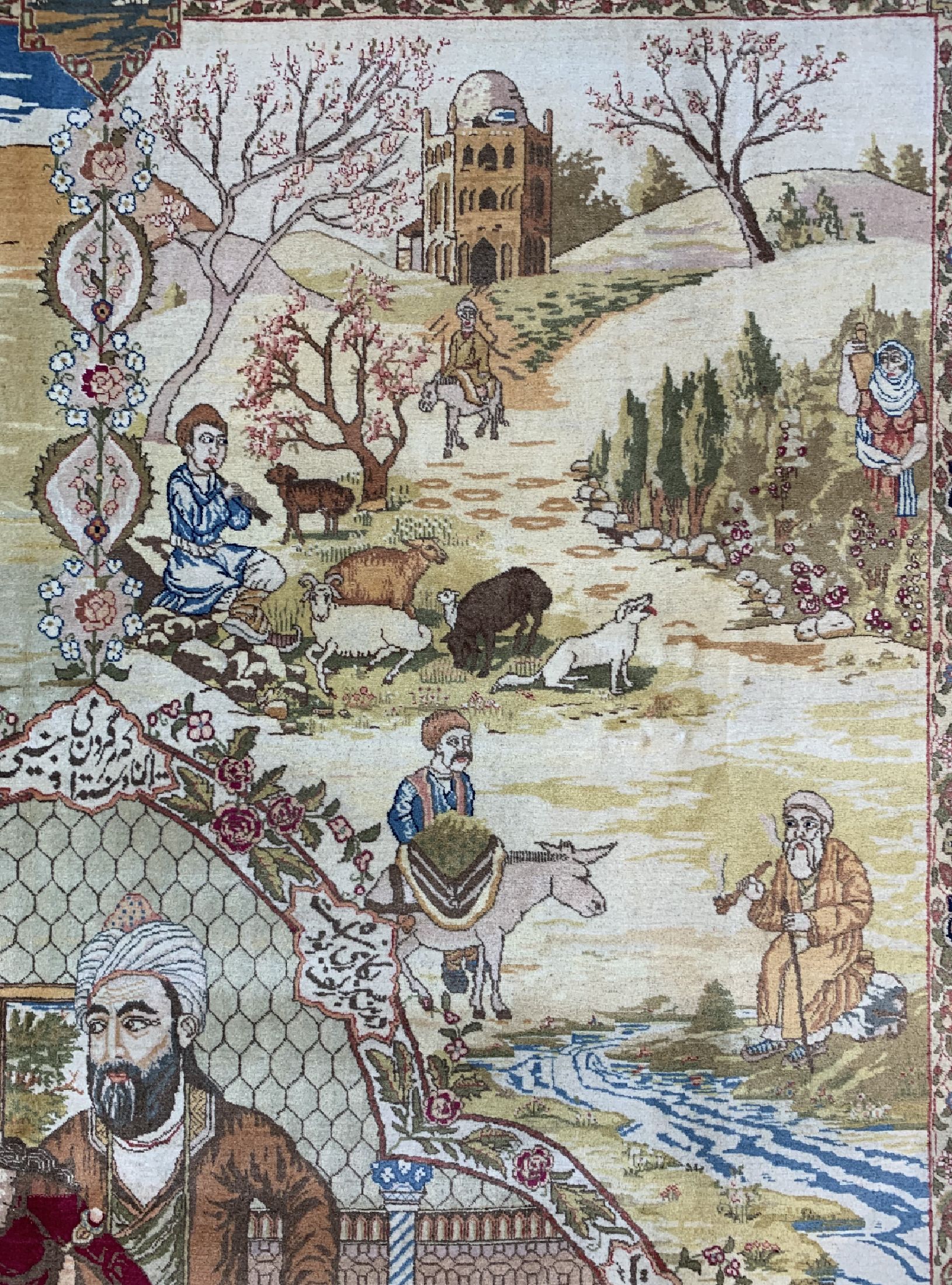 Detail d: Seltener feiner Täbriz" Vier Jahreszeiten" Persien, um 1940,Korkwolle auf Baumwolle, ca. 390 x 290 cm, EHZ : 1-2. Abbildung der ...