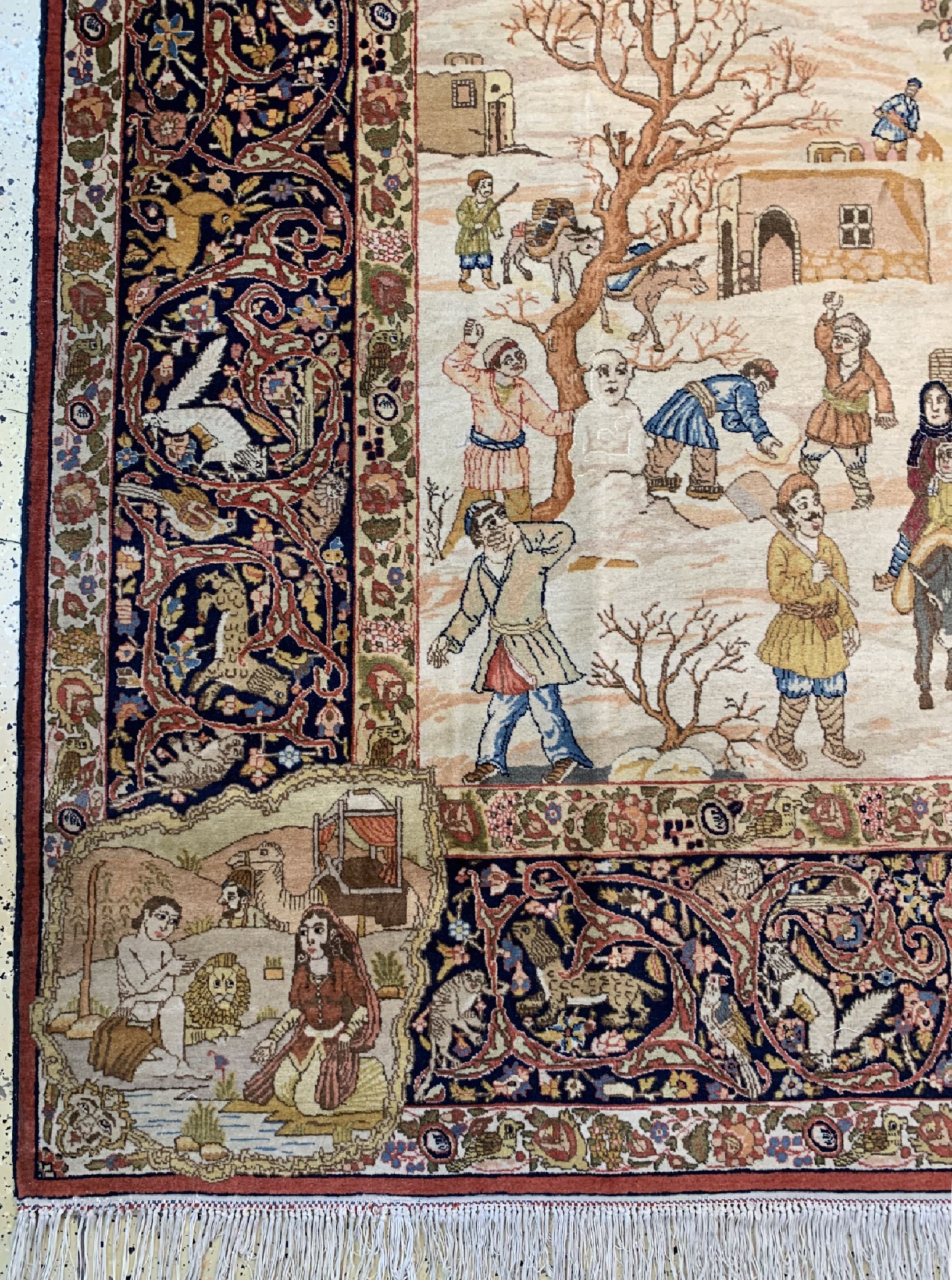 Detail l: Seltener feiner Täbriz" Vier Jahreszeiten" Persien, um 1940,Korkwolle auf Baumwolle, ca. 390 x 290 cm, EHZ : 1-2. Abbildung der ...