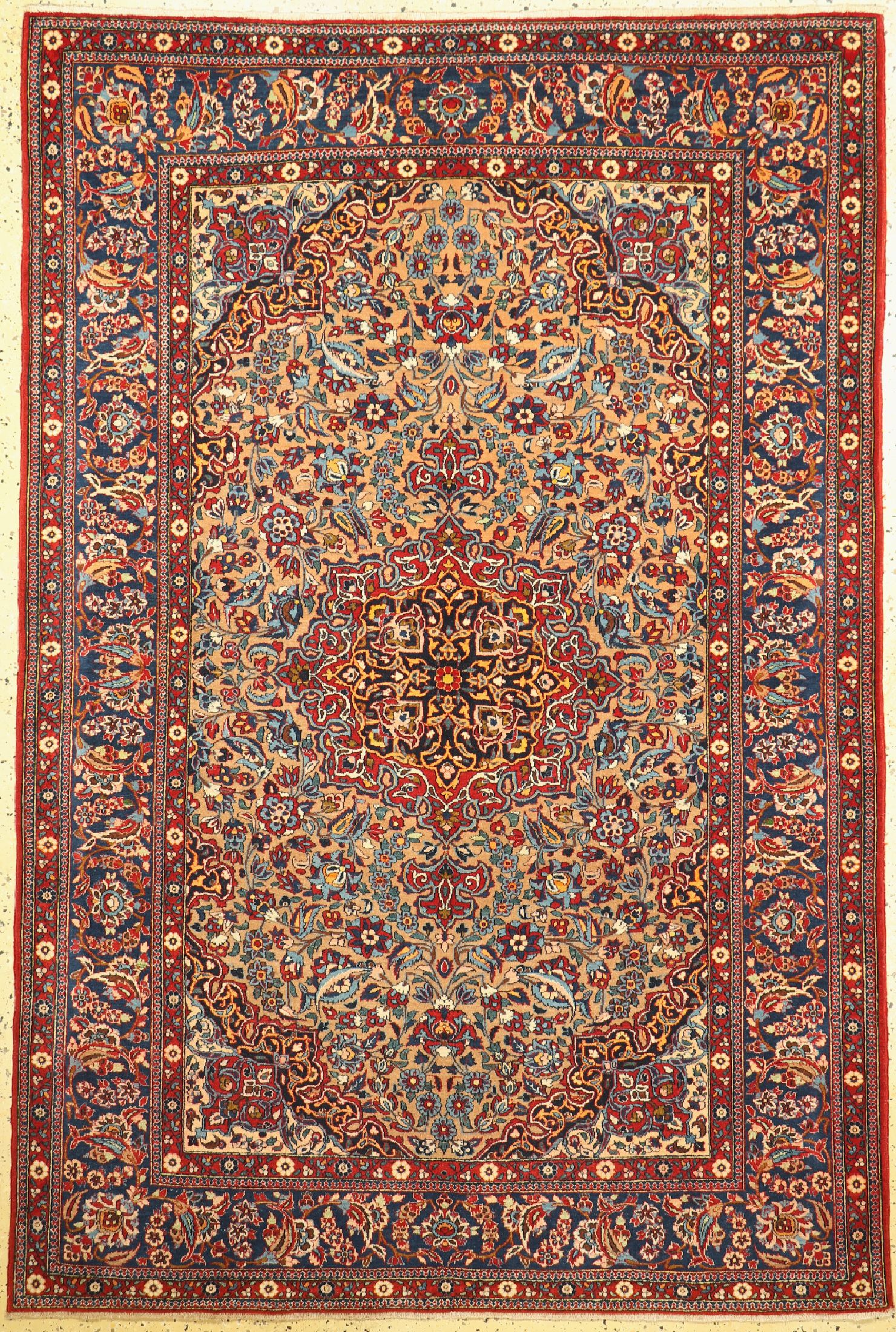 Antiker Esfahan fein, Persien, um 1910, Korkwolle auf Baumwolle, ca. 220 x 147 cm, EHZ: 1-2.
