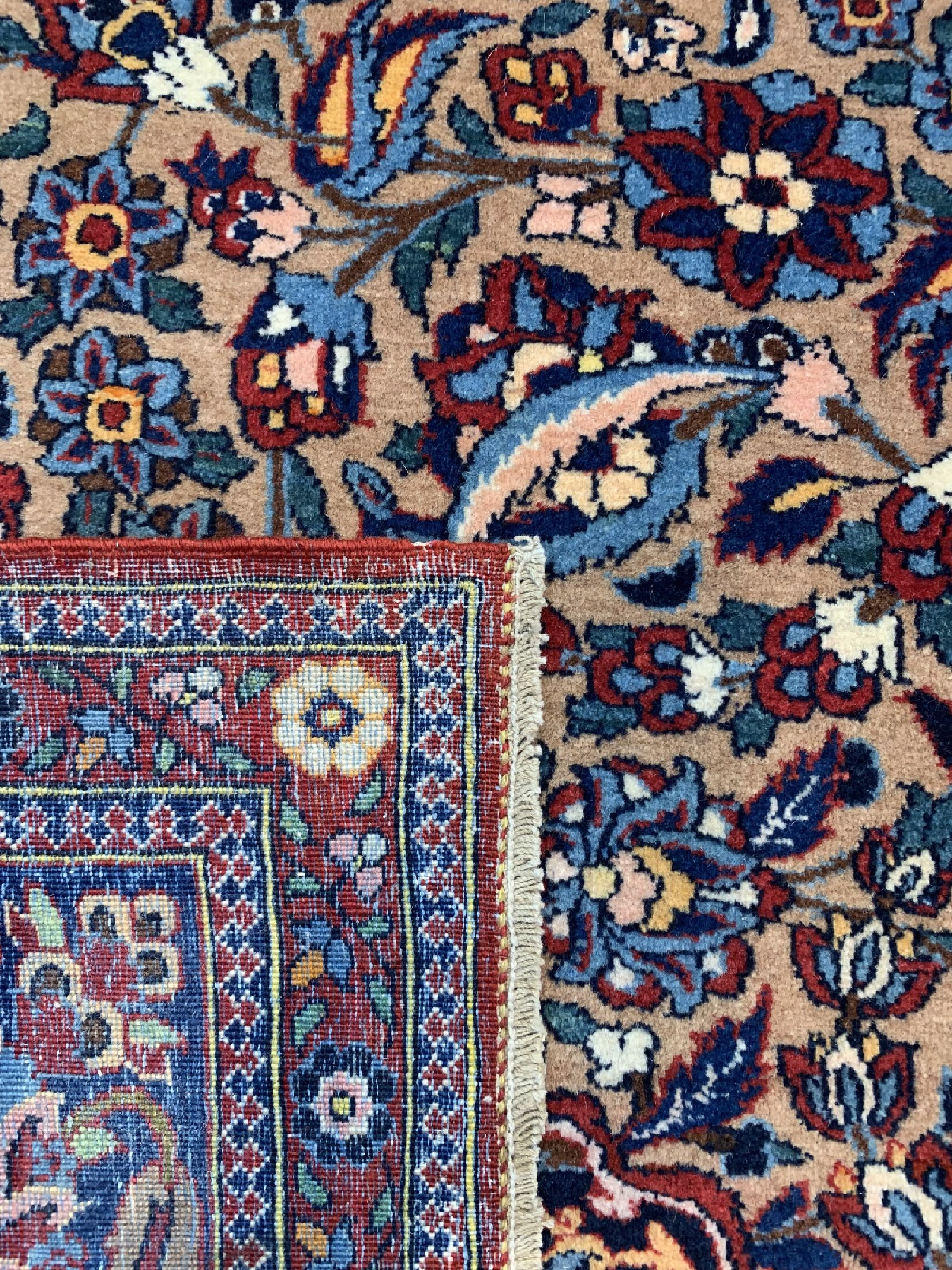 Detail d: Antiker Esfahan fein, Persien, um 1910, Korkwolle auf Baumwolle, ca. 220 x 147 cm, EHZ: 1-2.