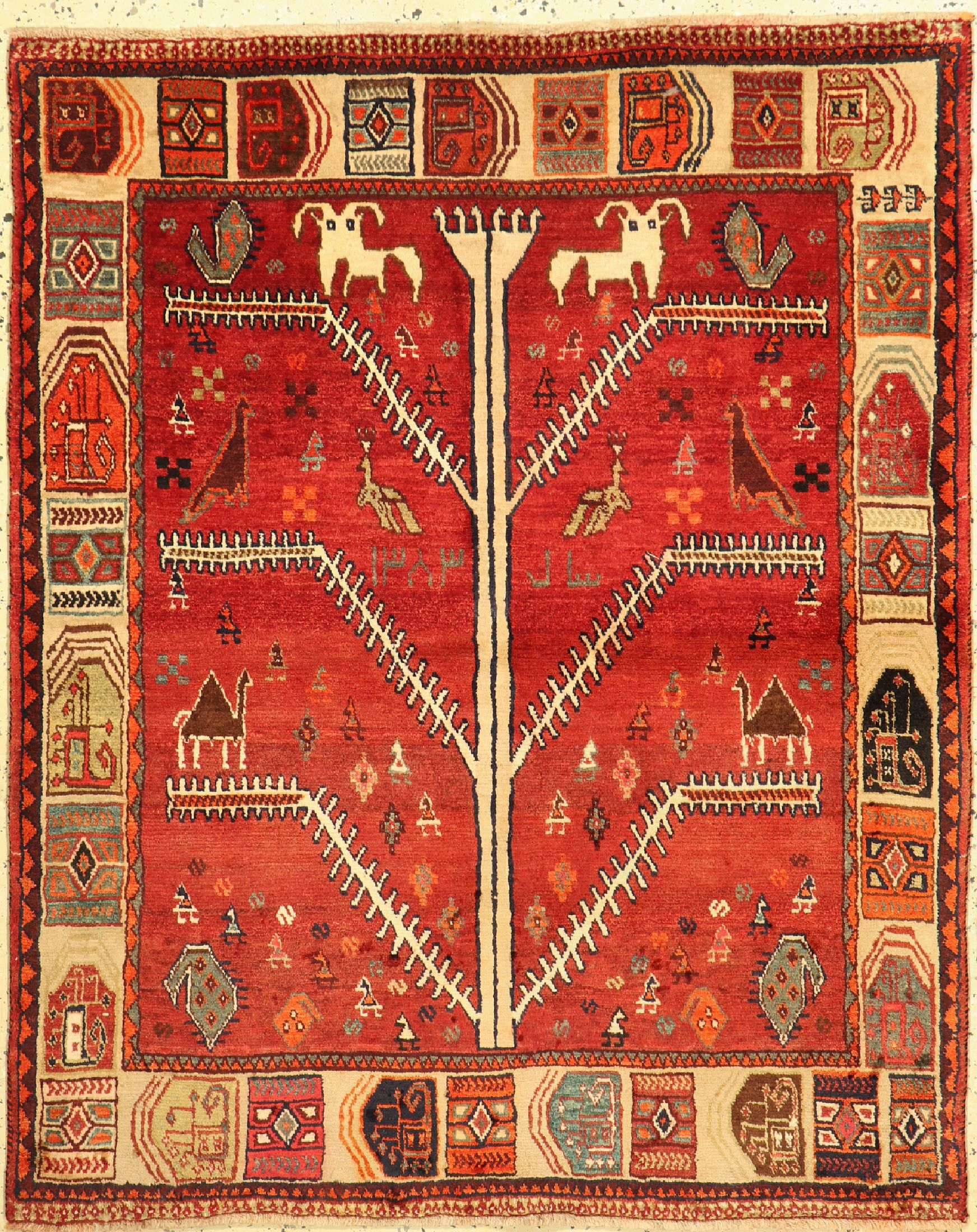 Gabbeh alt"Lebensbaum", Persien, ca. 60 Jahre, Wolle auf Wolle, ca. 152 x 123 cm, EHZ:2