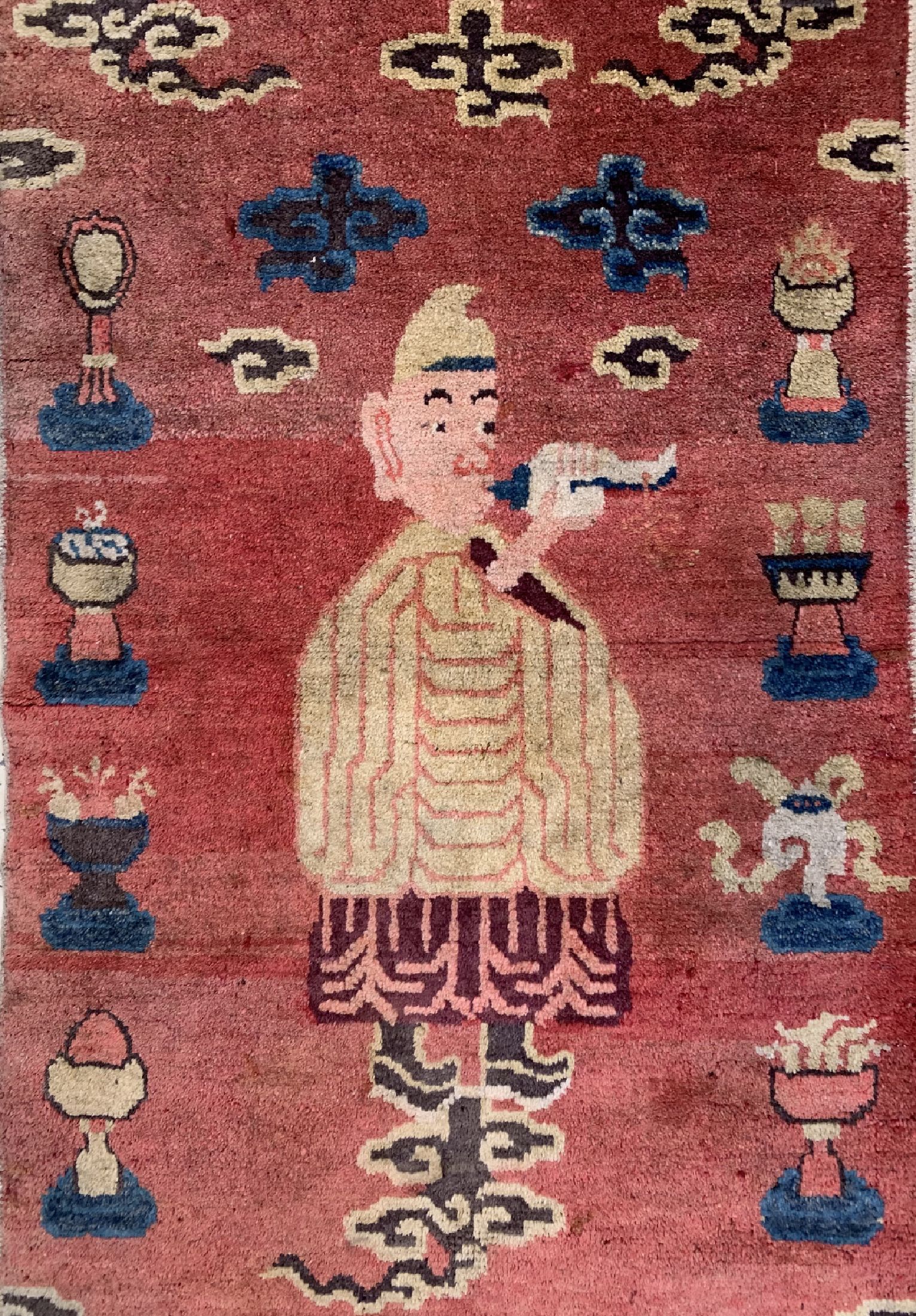 Detail b: Antiker Säulenteppich, China, 19.Jhd, Wolleauf Baumwolle, ca. 215 x 68 cm, EHZ: 2