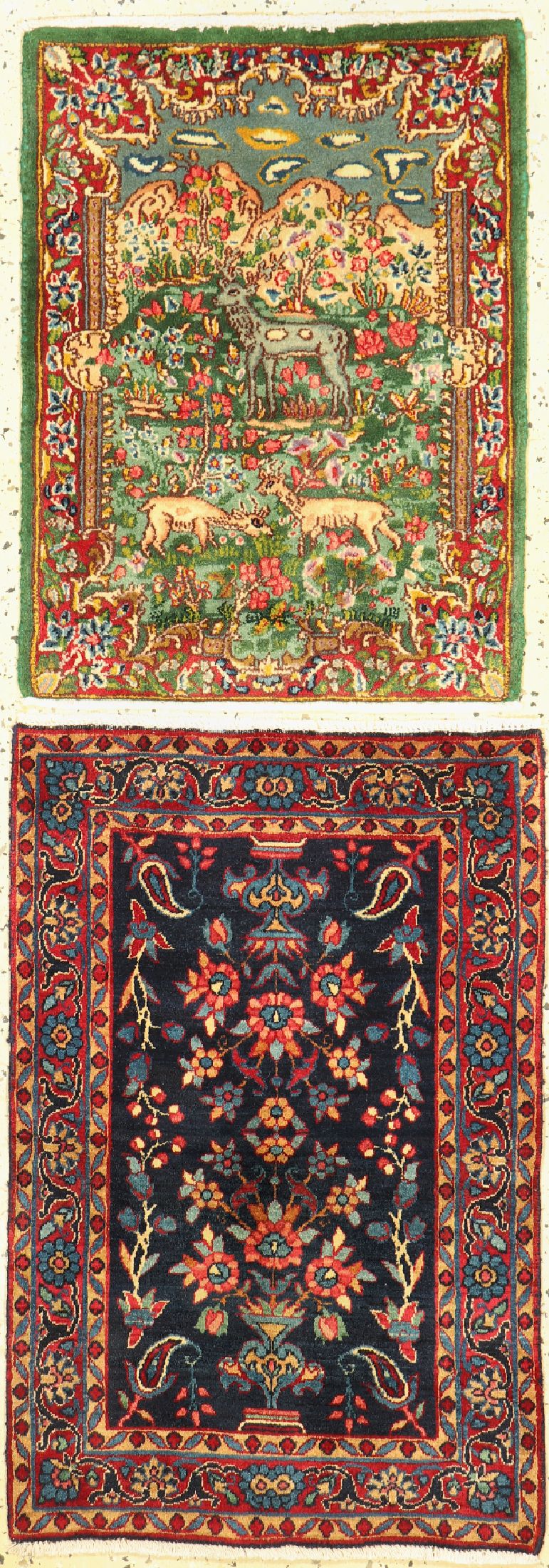 2 Lots Kerman alt, Persien, um 1940/1950, Wolle auf Baumwolle, ca. 82 x 55 cm, EHZ: 2