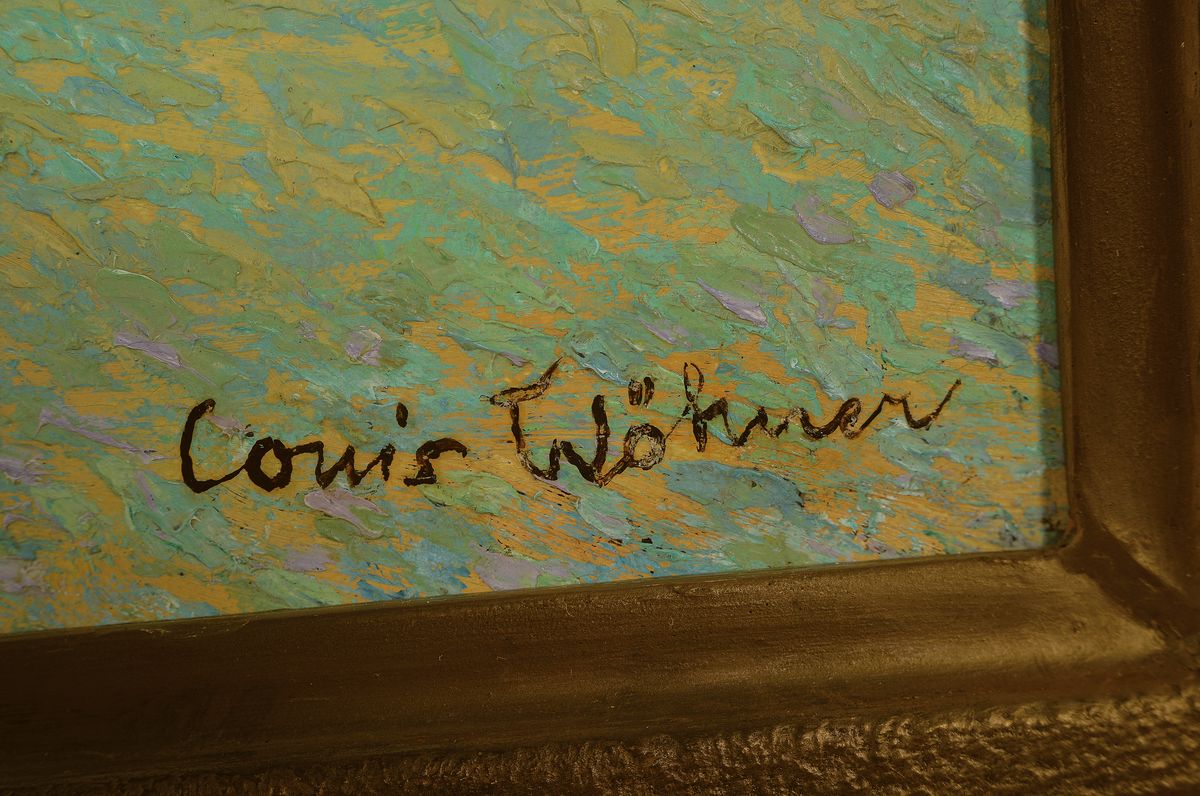 Detail a: Louis Wöhner, 1888 Coburg - 1958 München, Capri mit den Faraglioni-Klippen, spätimpressionistische Auffassung, gekonnte Schilderung des flirrenden ...