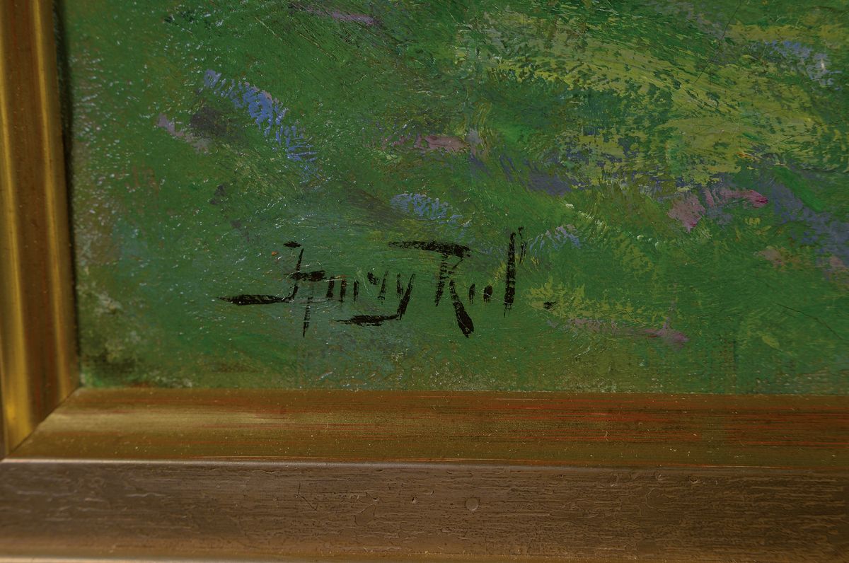 Detail a: Henry Rul, 1862 Antwerpen-1942 Viersel/Belgien, Vertreter des belgischen Luminusmus, Kopfweiden am Bach, im Hintergrund spätherbstlicher Wald, ...
