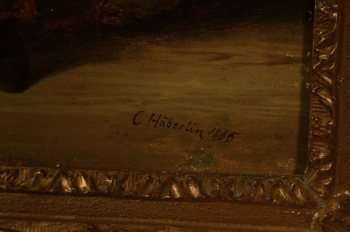 Detail a: Carl von Häberlin, 1832 Oberesslingen-1911 Stuttgart, Verhandlung beim Notar, süddeutsches Ehepaar trägt sein Anliegen vor, detailreich und ...