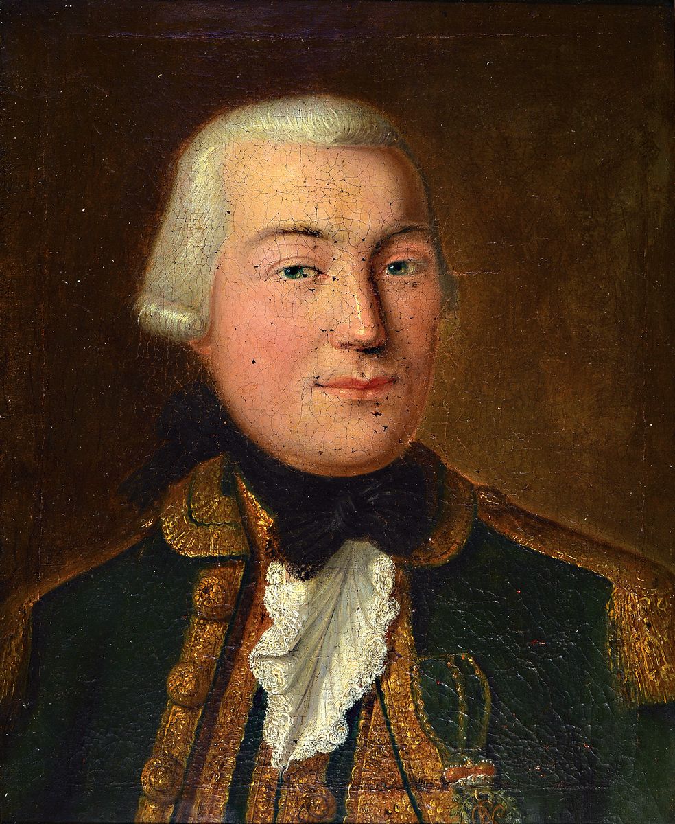 Detail a: Unbekannter Porträtmaler, 18. Jh., Adelspaar, wohl Carl Eugen von Württemberg und Gattin, Öl/Lwd, beschädigt bzw. stark krakeliert Frauenporträt ...