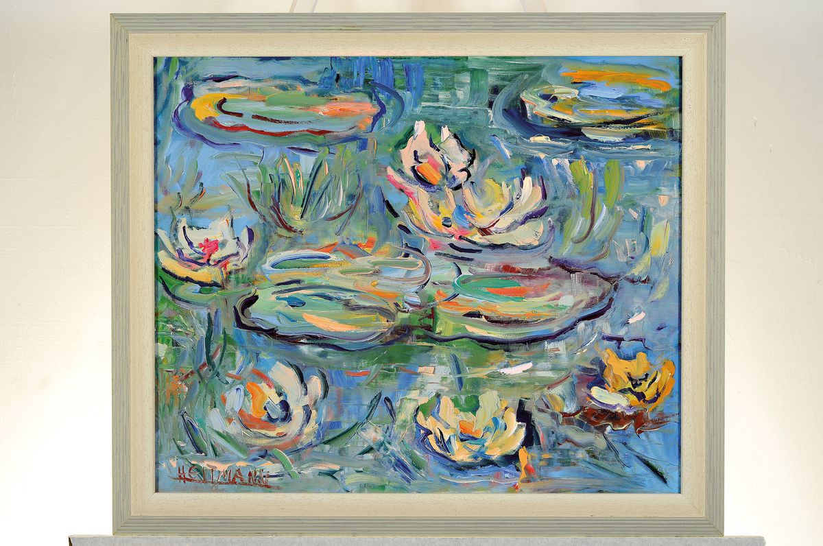 Detail k: Günther Heitmann, geb. 1924 Bremen, Seerosenteich, Öl/Lwd, expressive Spachteltechnik, links unten signiert, ca. 50x60cm, R. ca. 58x68cm