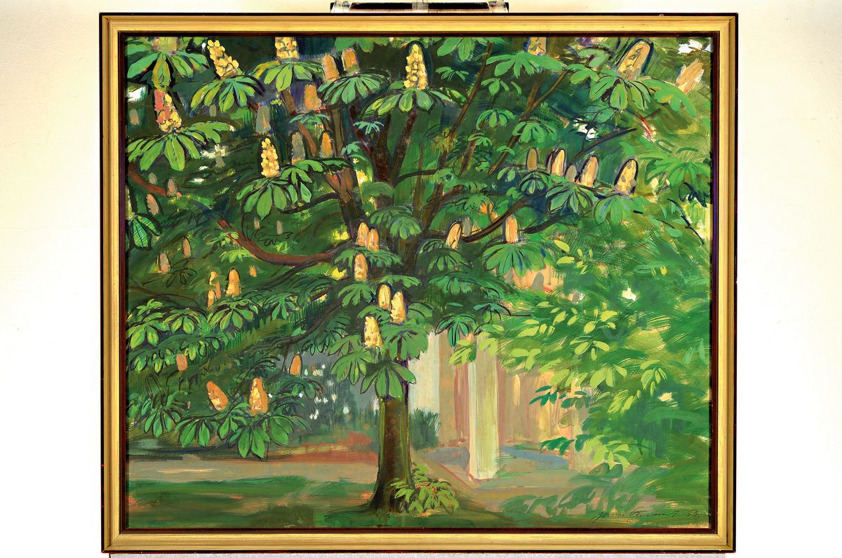 Detail k: Hermann Croissant, 1897-1963 Landau, Blühender Kastanienbaum, Gouache auf Papier, rechts unten signiert und dat. 53, ca. 62x74 cm, u.Gl., R. ca. ...