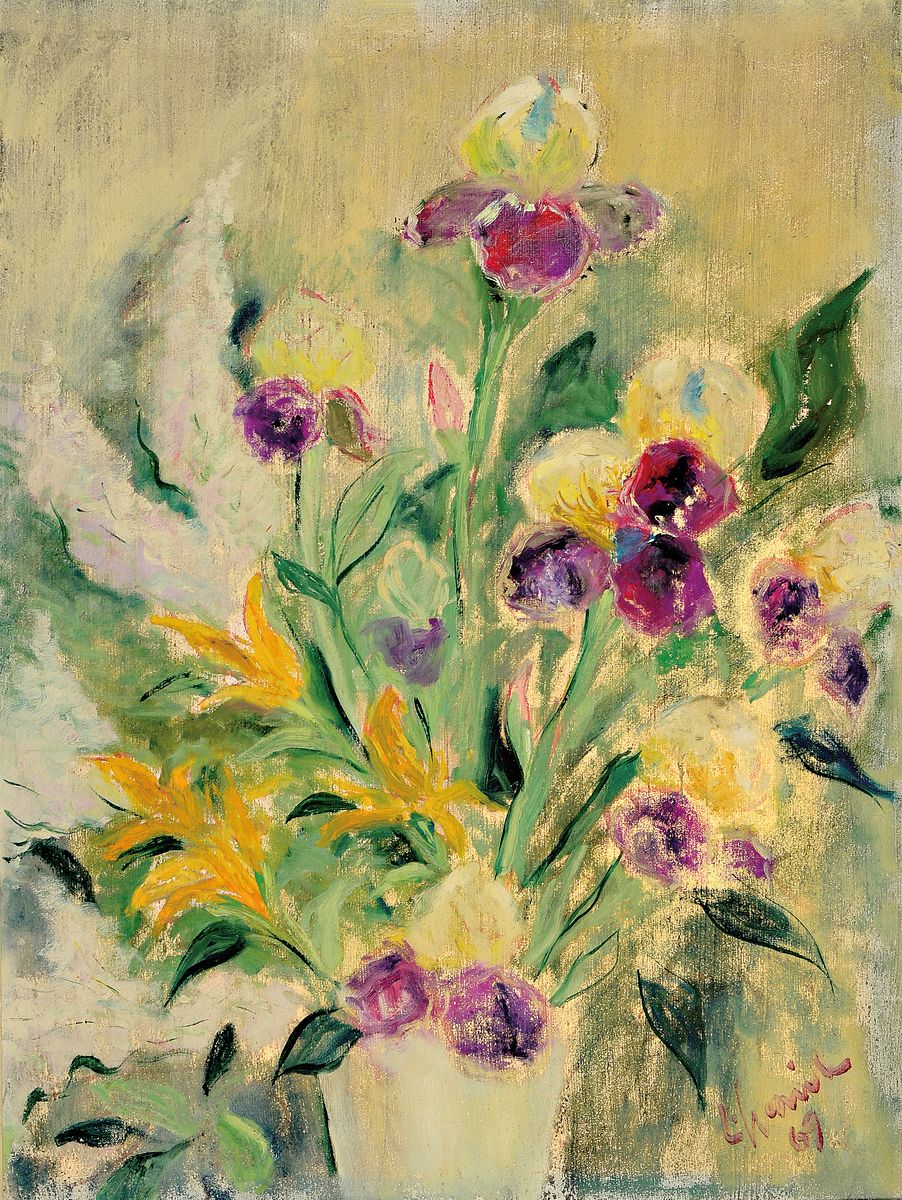 Ludwig Straub, 1905 Straubing-1986 Seeheim, Blumenstillleben, Öl/Lwd, rechts unten sign., ca. 80x60cm, R. ca. 92x72cm, Rahmen besch.
