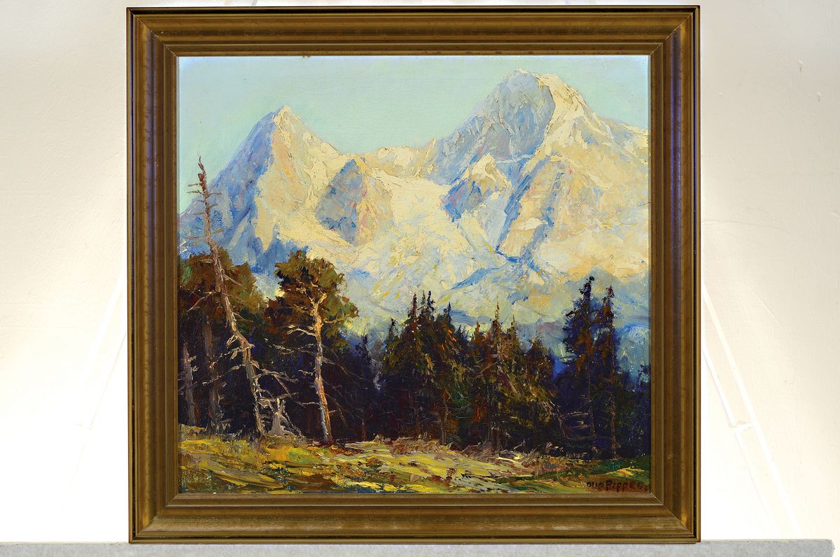 Detail k: Otto Pippel, 1878 Lodz-1960 Planegg, Blick auf Eiger und Mönch, Öl/Lwd, rechts unten signiert, rückseitig betitelt "Eiger u Mönch", ...