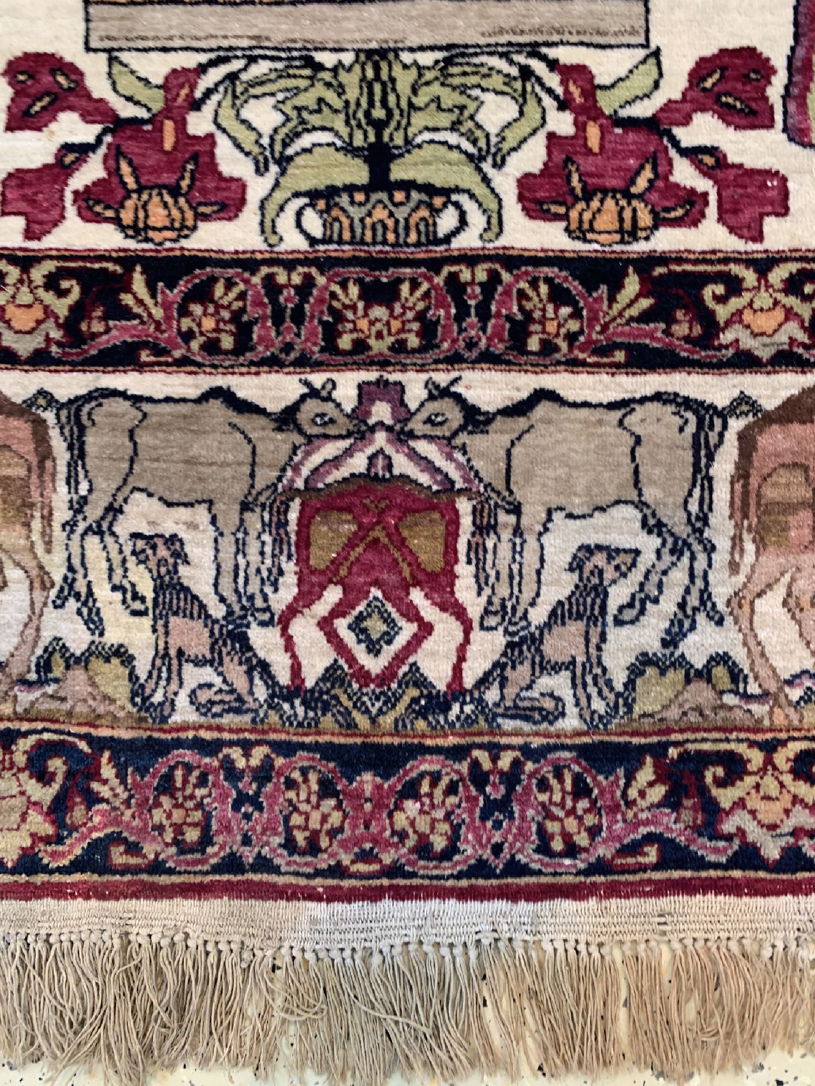 Detail e: Antiker Kerman Persien, "Nader Shah Afshar" , 19.Jhd, Wolle auf Baumwolle, ca. 225 x 143 cm, EHZ: 2, (2 kleine Restaurierungen)