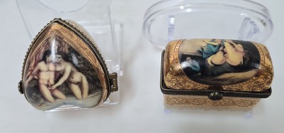 Image 2 porcelain boxes with erotic depictions, Royal Trade, 20th century, porcelain, bronze ...