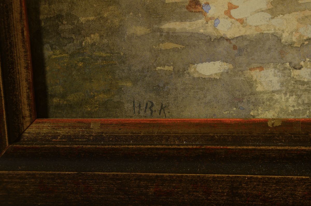 Detail a: Heinrich Reinhard Kröh, 1841-1941 Darmstadt,Aquarell, Dorfkirche in Seeheim-Malchen, linksunten monogrammiert H.R.K., ca. 31x25 cm, unter Glas ...