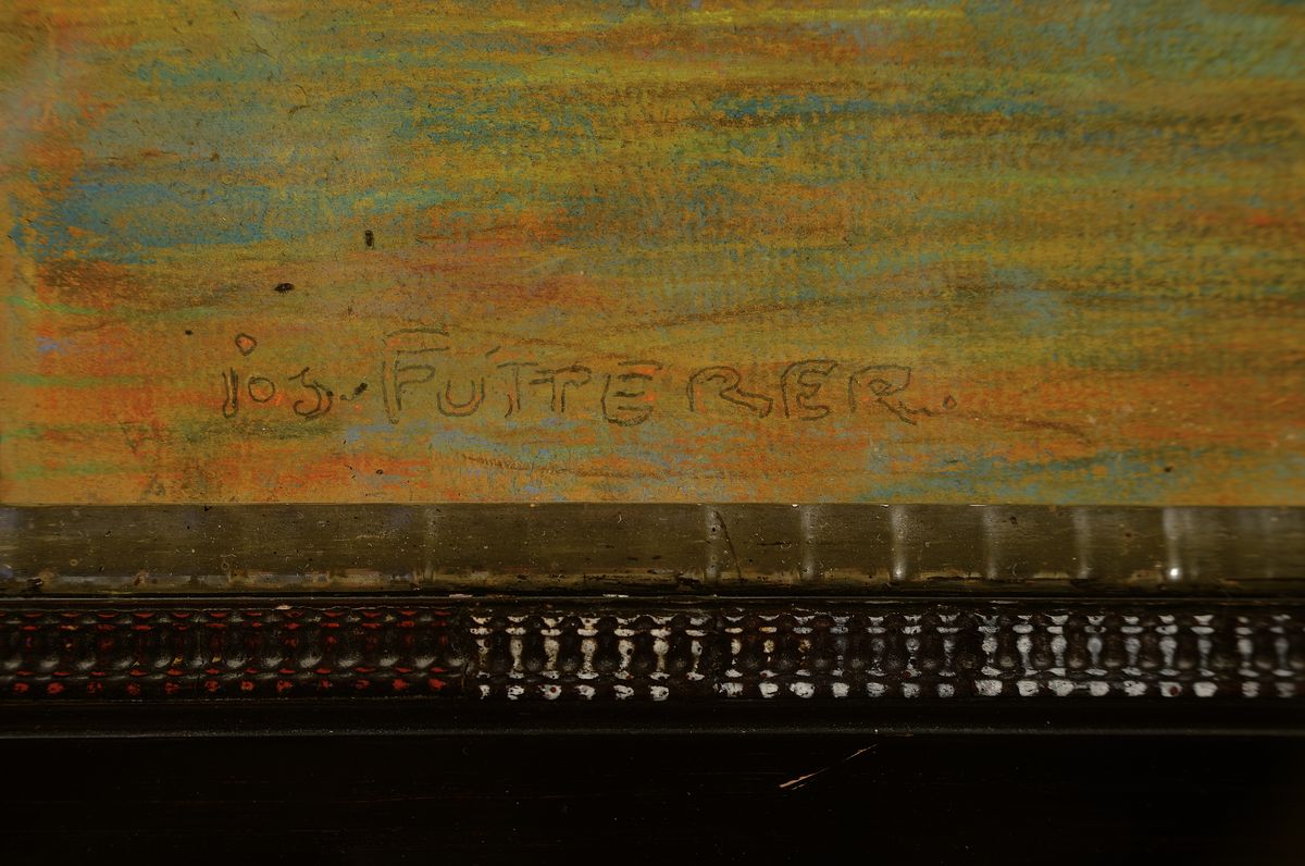Detail a: Josef Futterer, 1871 Mondfeld-1930 München, Pastell/Karton, Wanderin am Wegesrand, impressiver Duktus, links unten signiert, unter Glas gerahmt, ...