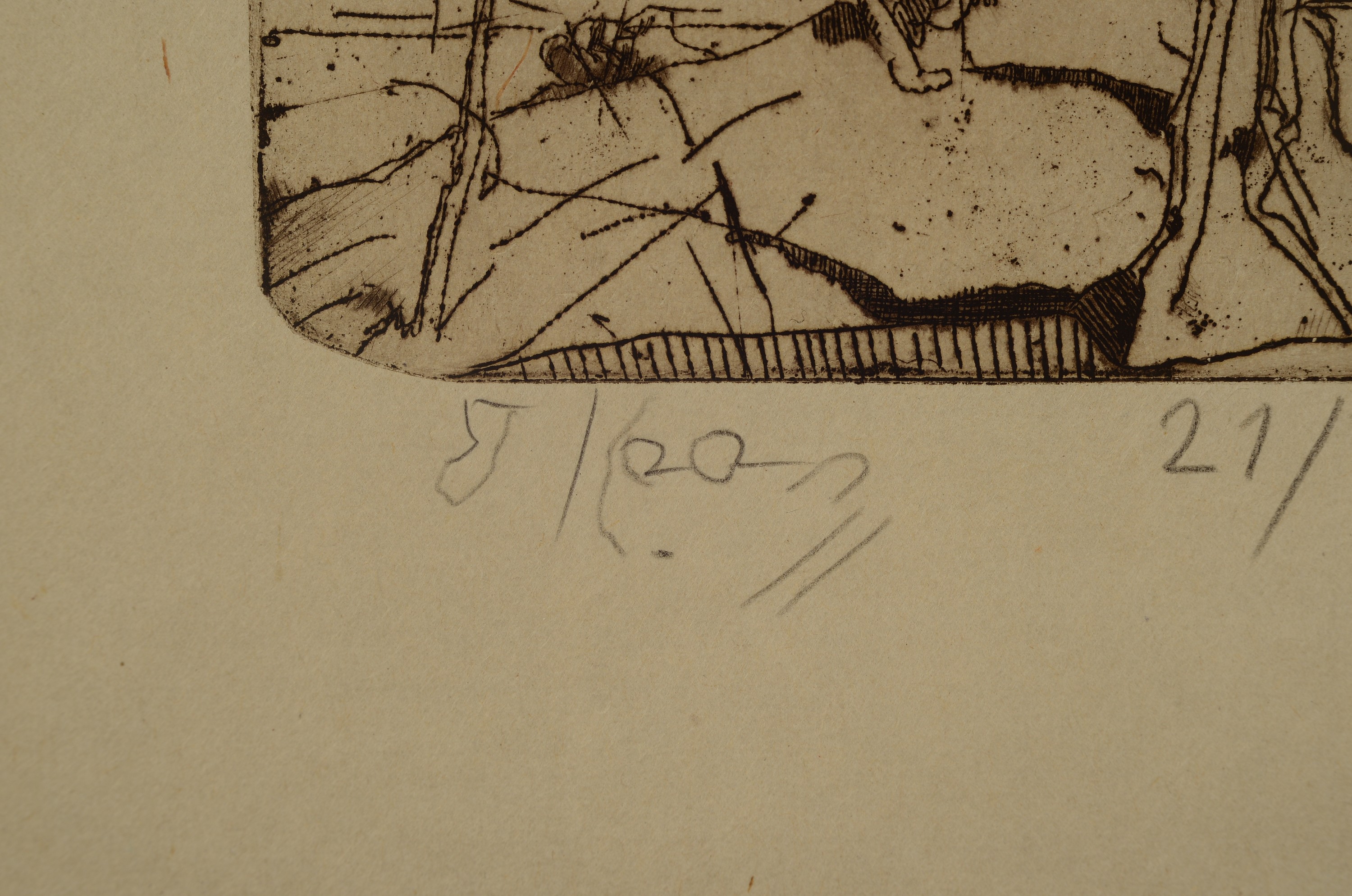 Detail a: Horst Janssen, 1929-1995 Hamburg, Radierung,Landschaft mit Reben, Ed. 21/22, handsigniert u. num., ungerahmt, Blatt 38x51 cm