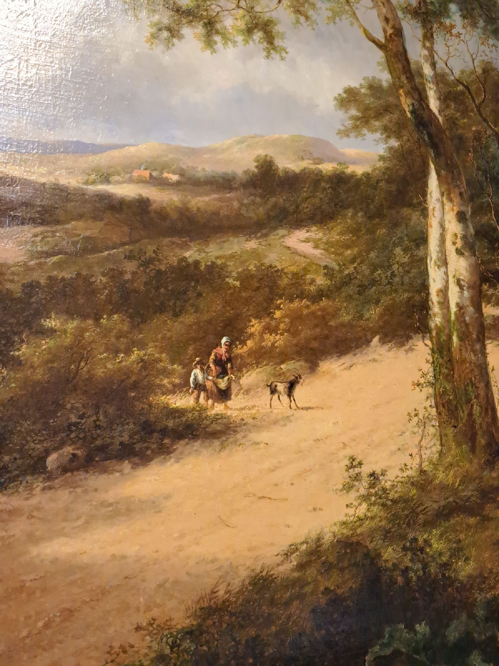 Detail a: Jan Evert Morel II, 1835 Amsterdam-1905 Weesp, große spätromantische Landschaft, mehrere Gruppen von Staffagefiguren, Öl/Lwd, links unten signiert ...