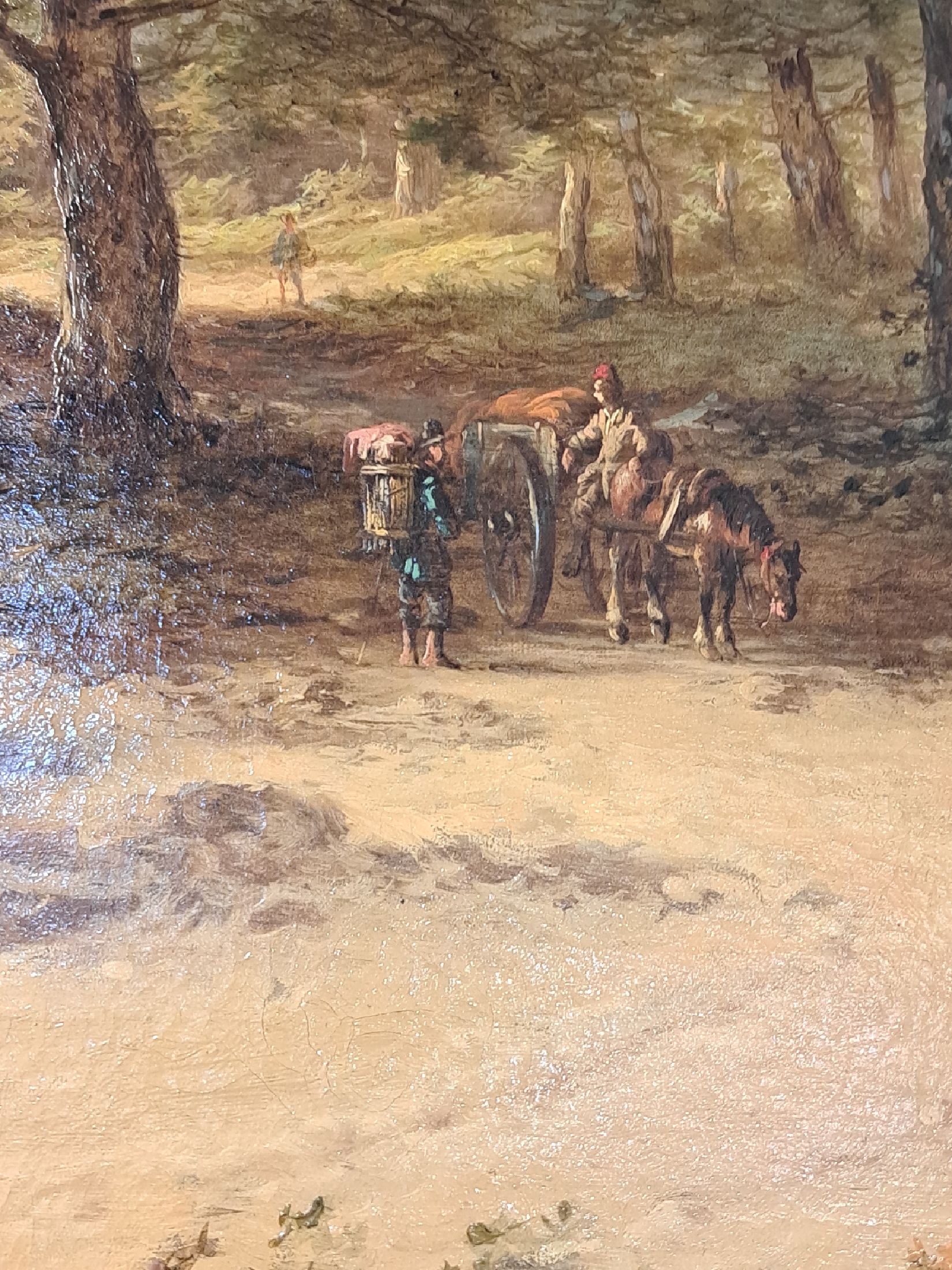 Detail d: Jan Evert Morel II, 1835 Amsterdam-1905 Weesp, große spätromantische Landschaft, mehrere Gruppen von Staffagefiguren, Öl/Lwd, links unten signiert ...