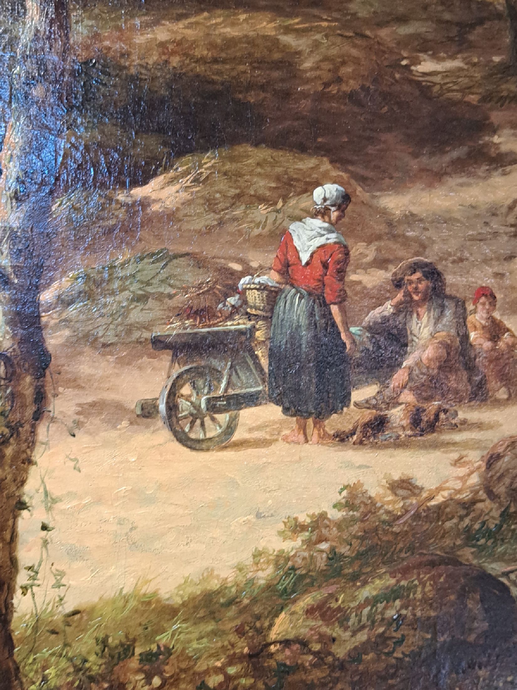 Detail e: Jan Evert Morel II, 1835 Amsterdam-1905 Weesp, große spätromantische Landschaft, mehrere Gruppen von Staffagefiguren, Öl/Lwd, links unten signiert ...