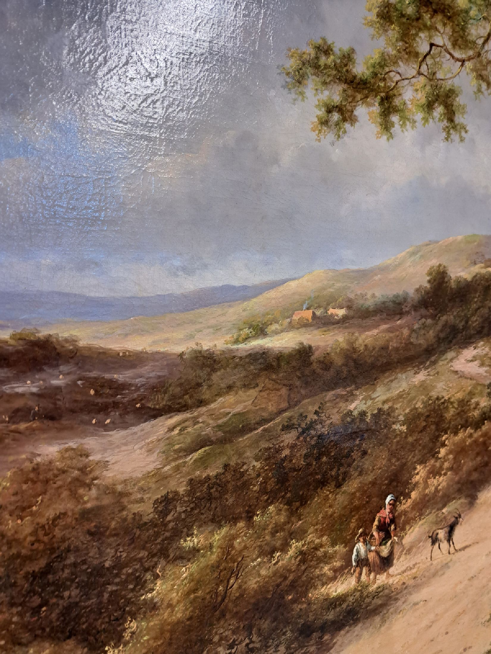 Detail f: Jan Evert Morel II, 1835 Amsterdam-1905 Weesp, große spätromantische Landschaft, mehrere Gruppen von Staffagefiguren, Öl/Lwd, links unten signiert ...