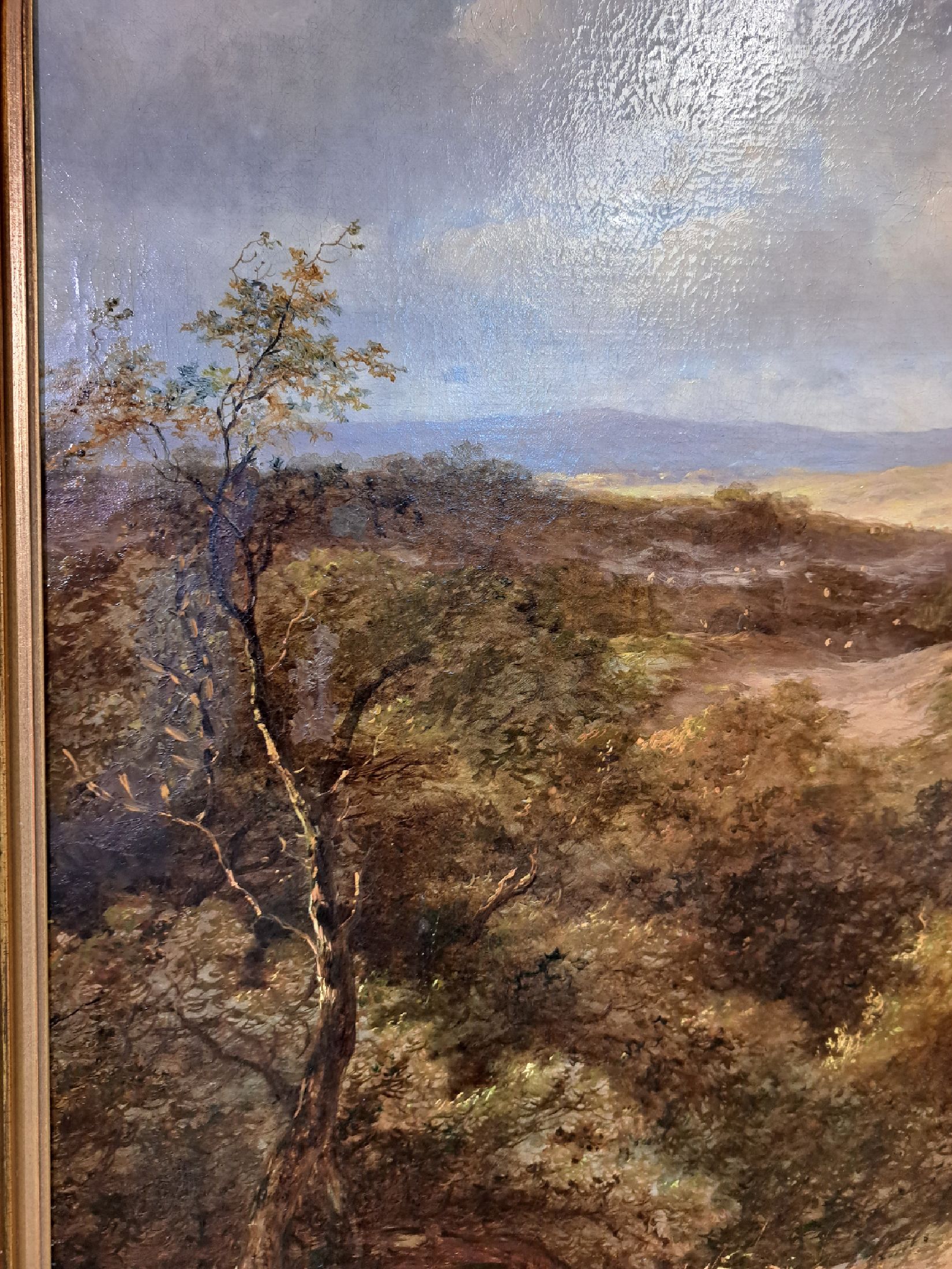 Detail g: Jan Evert Morel II, 1835 Amsterdam-1905 Weesp, große spätromantische Landschaft, mehrere Gruppen von Staffagefiguren, Öl/Lwd, links unten signiert ...