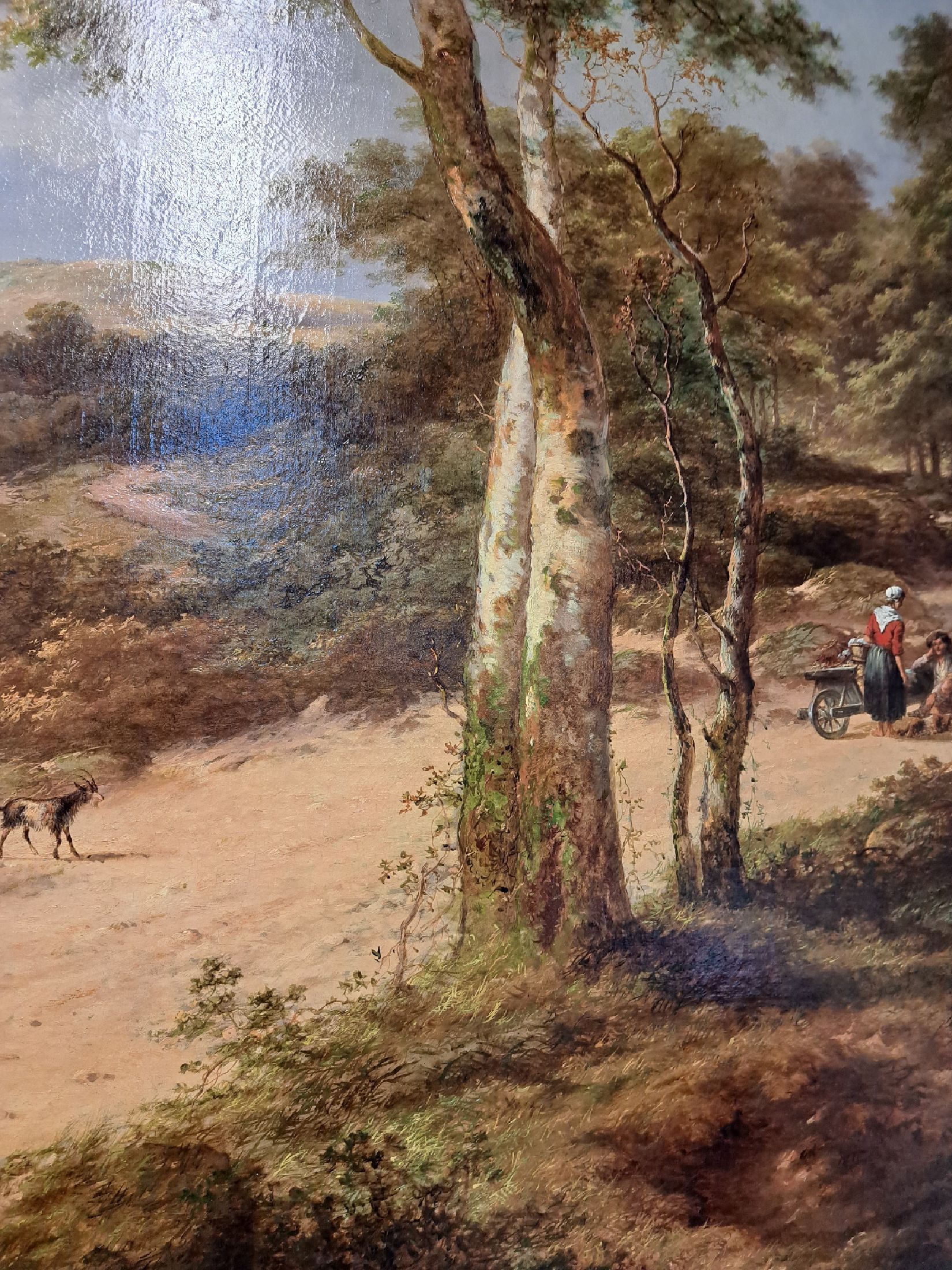 Detail h: Jan Evert Morel II, 1835 Amsterdam-1905 Weesp, große spätromantische Landschaft, mehrere Gruppen von Staffagefiguren, Öl/Lwd, links unten signiert ...