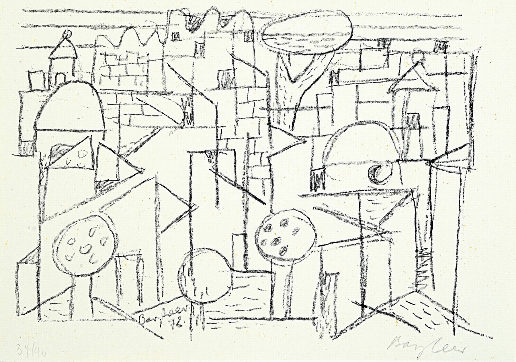 Eduard Bargheer, 1901 Finkenwerder-1979 Blankenese, Das Dorf, Lithographie, handsign., num. 34/90, Blattgr. ca. 15x21cm
